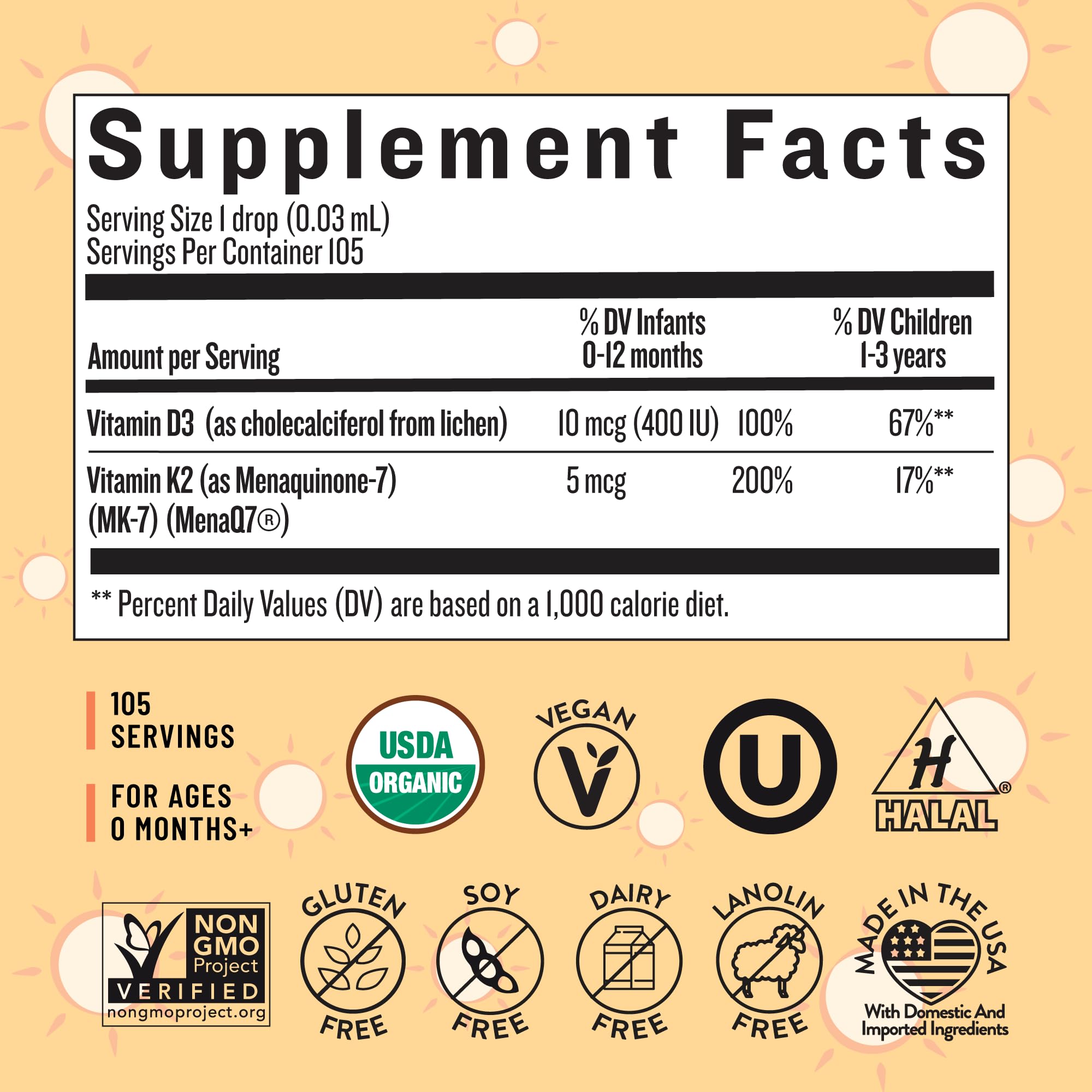 Legendairy Milk Organic Baby Vitamin D3 K2 Drops – 400 IU, 90 Servings