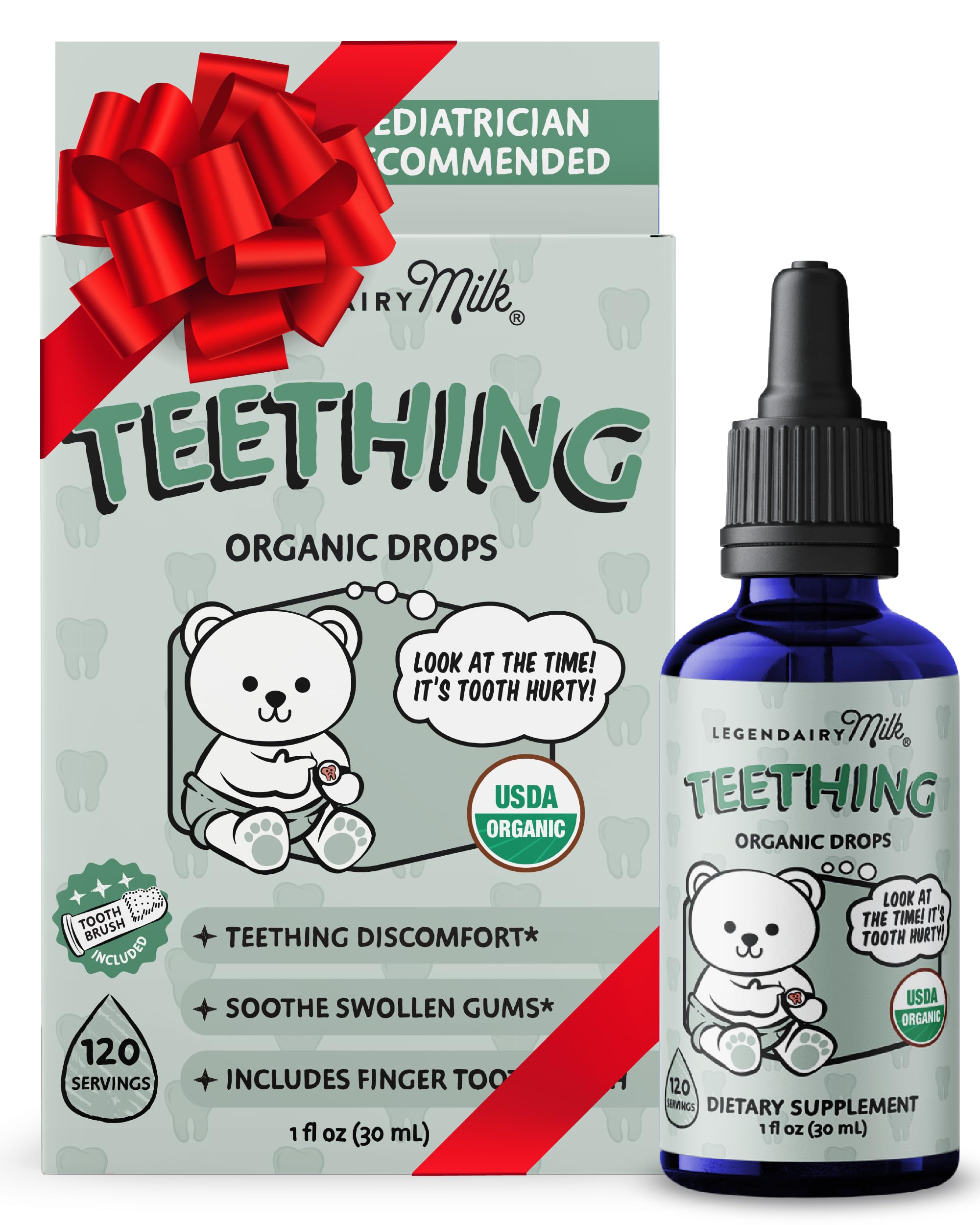 Legendairy Milk Organic Teething Drops - Baby Teething Relief Drops, Clove & Chamomile, Sugar Free, 120 Servings