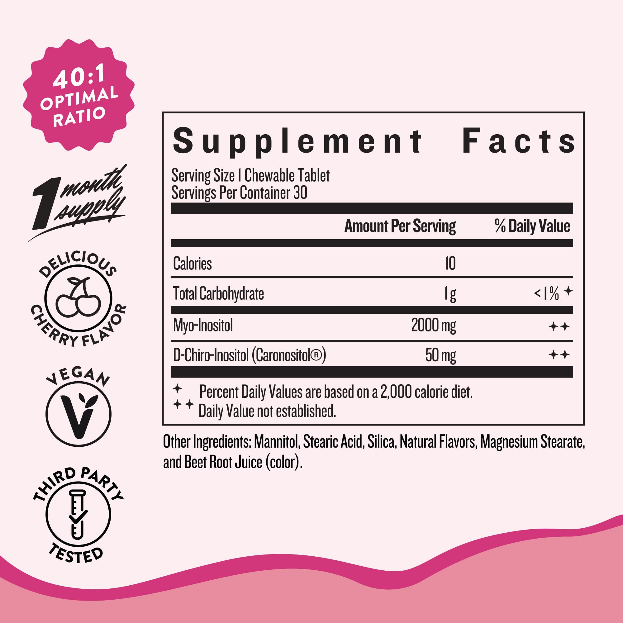 Legendairy Milk Pure Inositol Chewable Tablets - Myo-Inositol & D-Chiro Inositol for Hormonal Balance & Fertility - 40:1 Ratio - 30 Day Supply