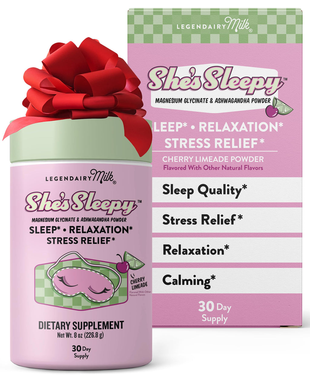 Legendairy Milk She’s Sleepy™ – Cherry Limeade – Nightly Sleep Aid, Sugar Free Drink Mix with Magnesium Glycinate & Ashwagandha – Relaxation & Restful Sleep