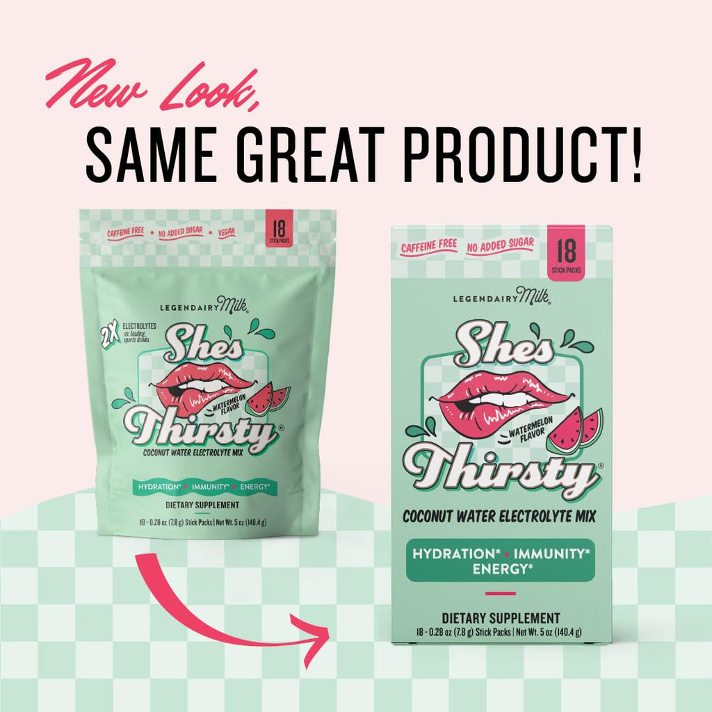 Legendairy Milk She’s Thirsty Watermelon Hydration Packets | Cortisol & Adrenal Support | No Sugar Added 18 ct