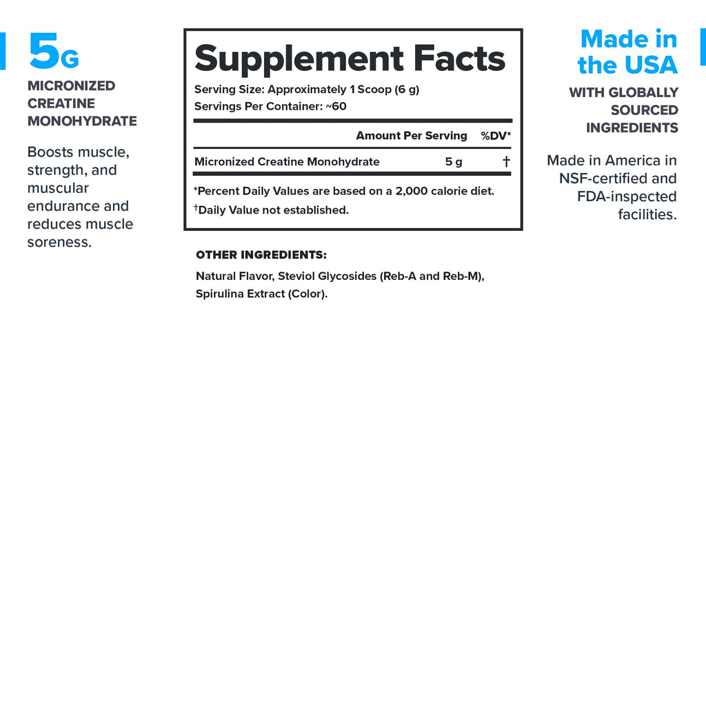 LEGION Micronized Creatine Monohydrate Powder – Blue Raspberry (60 Servings) | Muscle Gain & Recovery