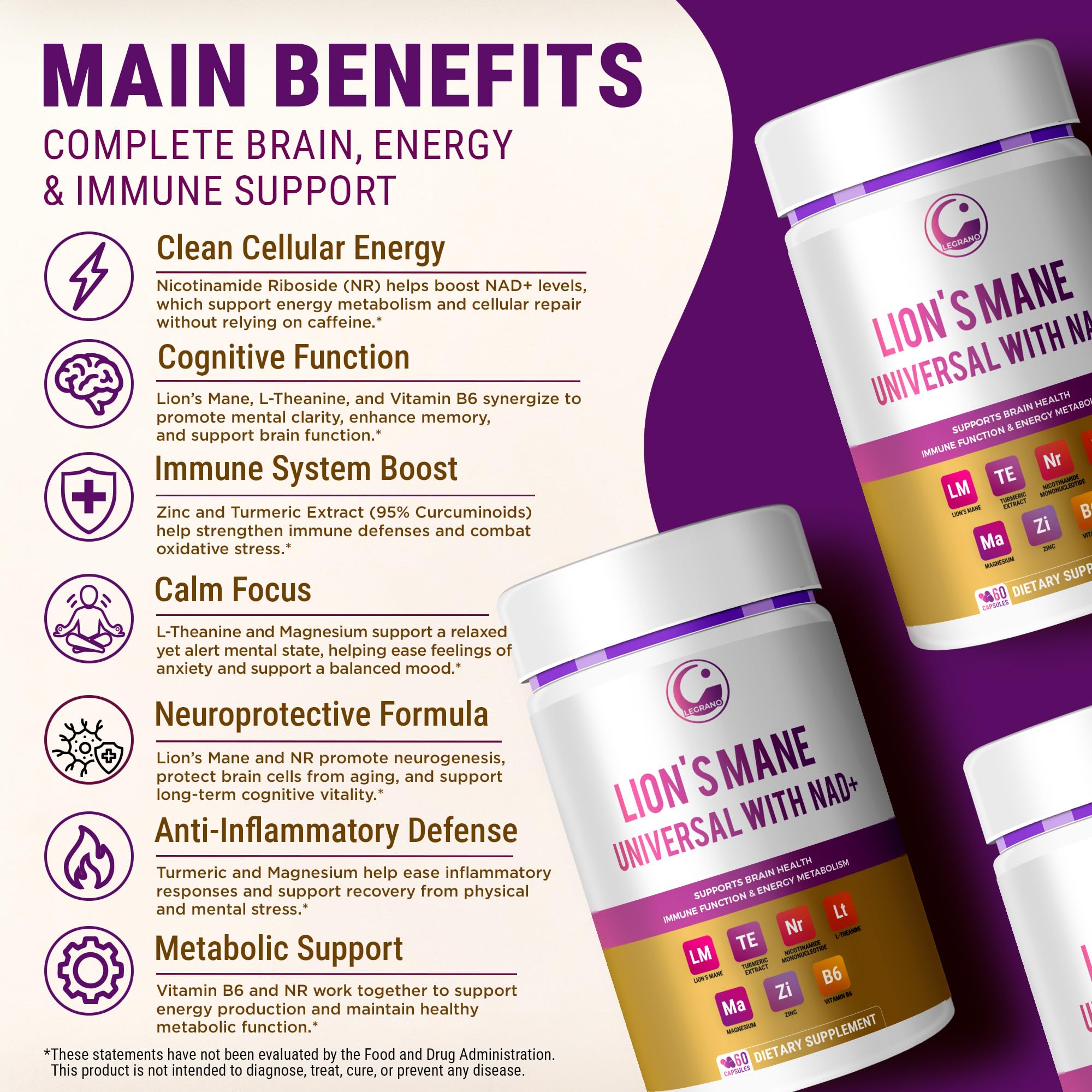 LEGRANO Lions Mane NAD+ Capsule – Focus & Brain Health