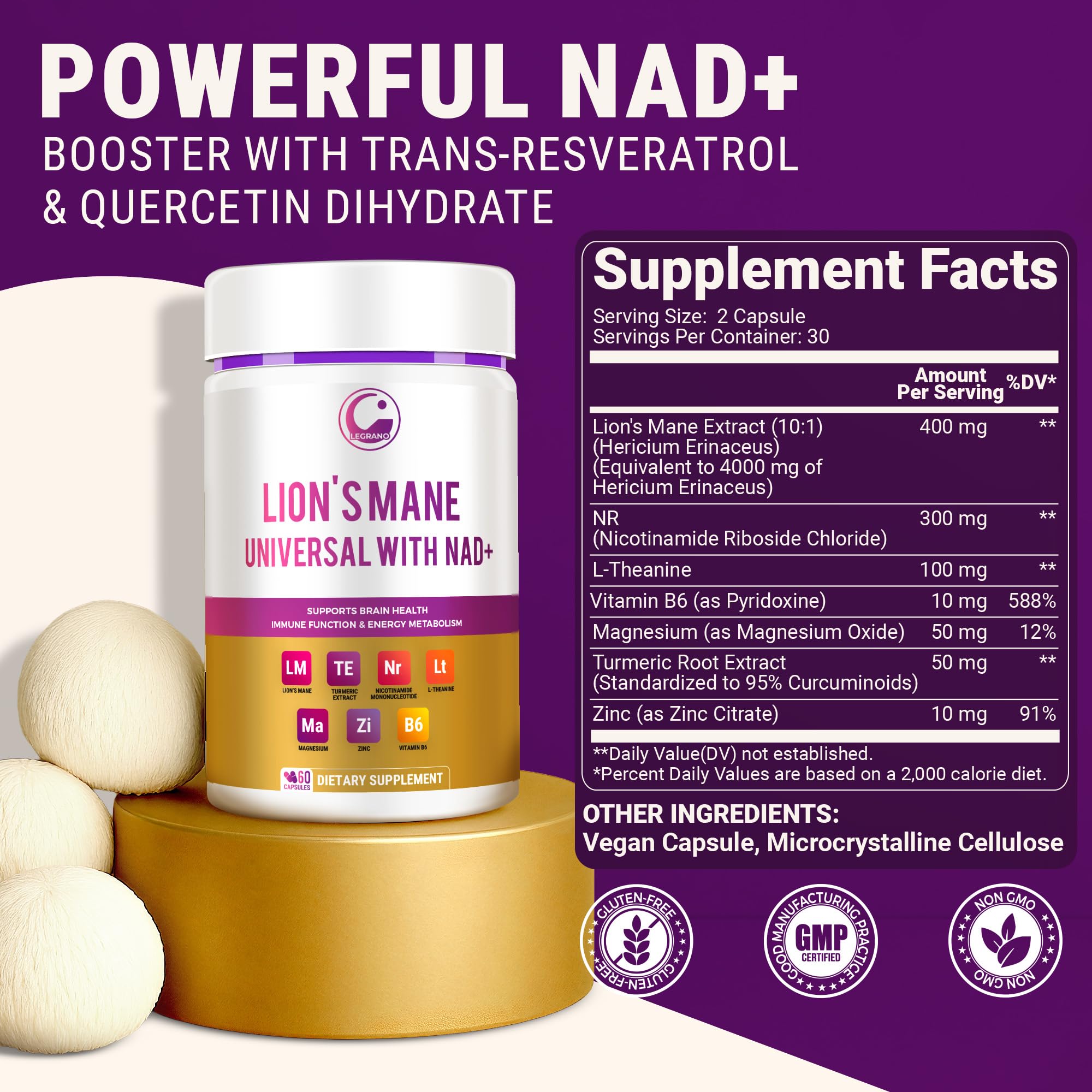LEGRANO Lions Mane NAD+ Capsule – Focus & Brain Health