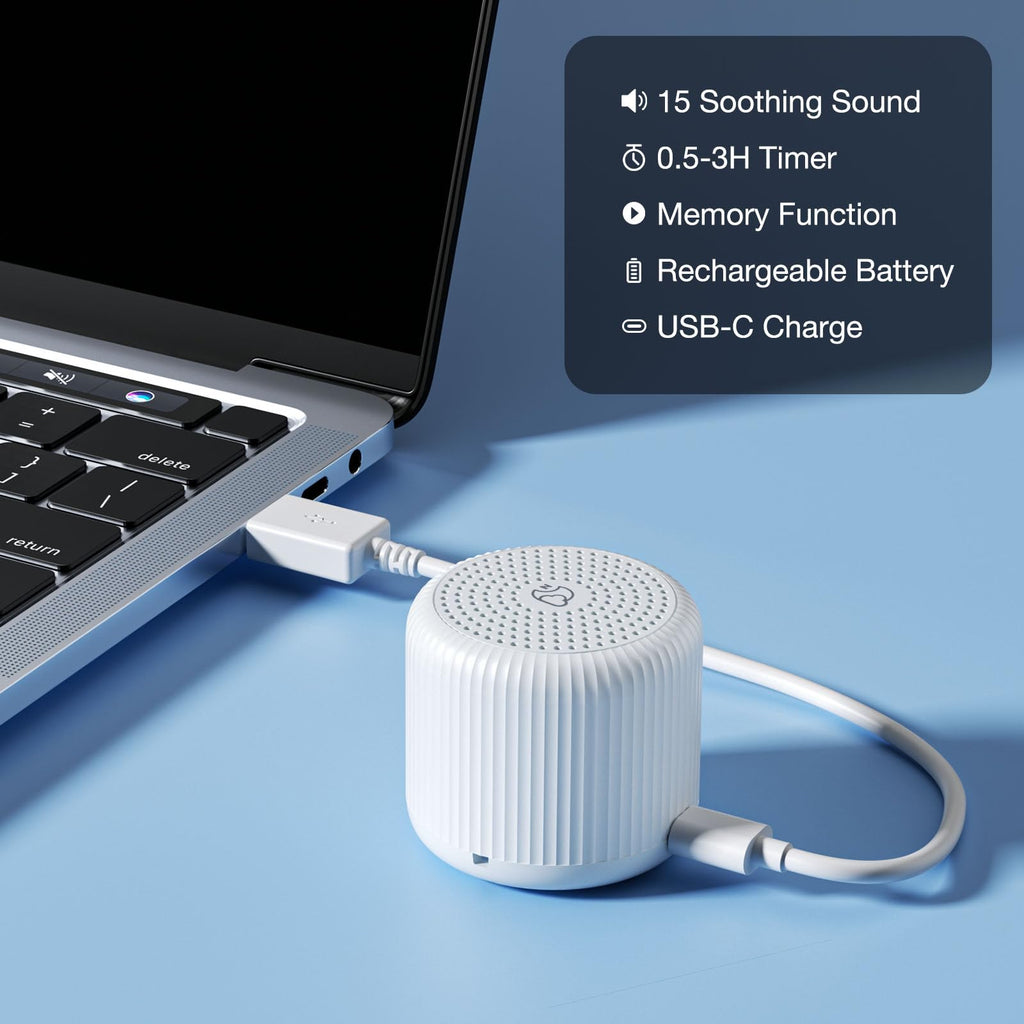 LEICEX Portable Travel Sound Machine — 15 Non-Looping Sounds, 22h Battery, USB-C