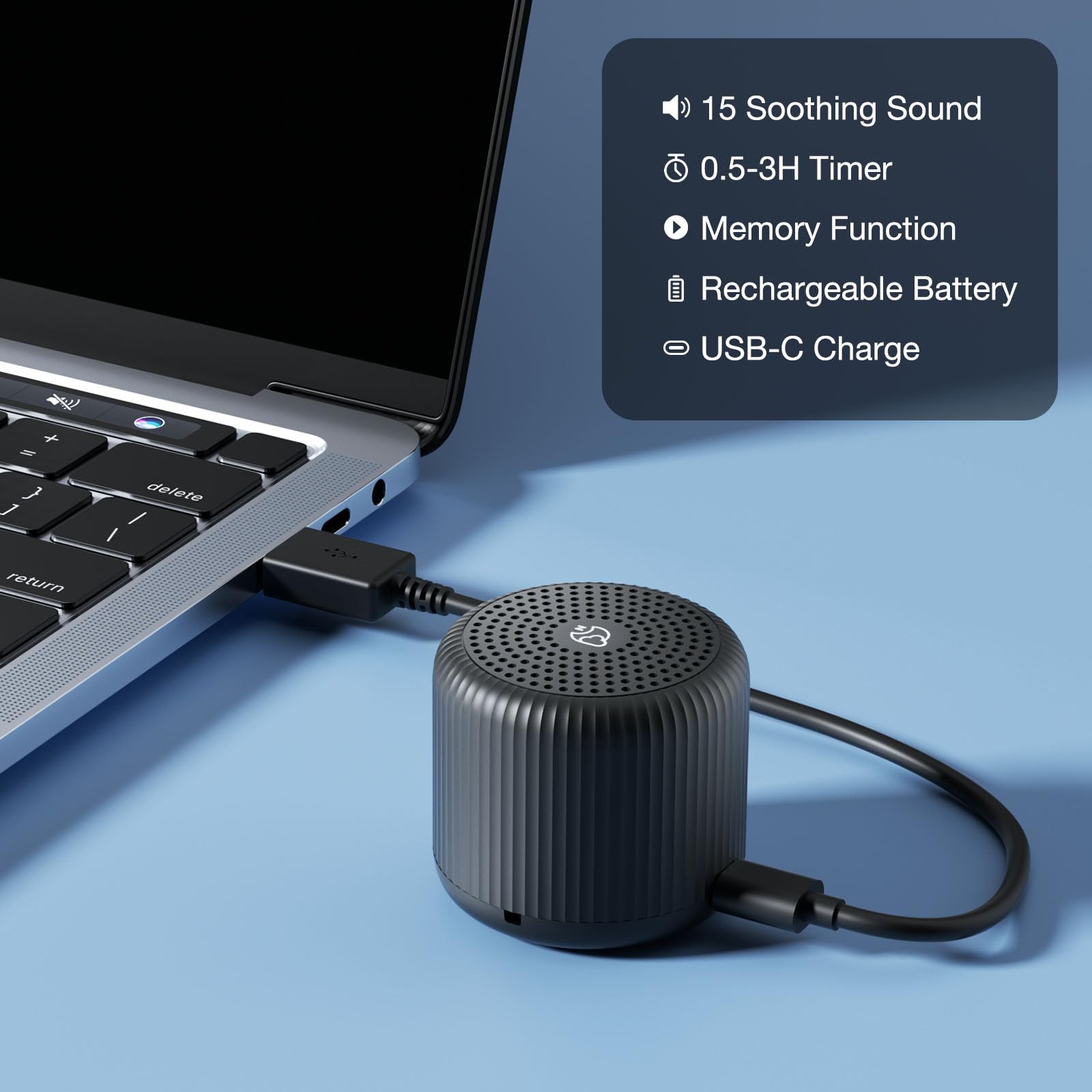 LEICEX White Noise Machine — Travel Mini Sound Machine (Black) with 15 Non-Looping Sounds