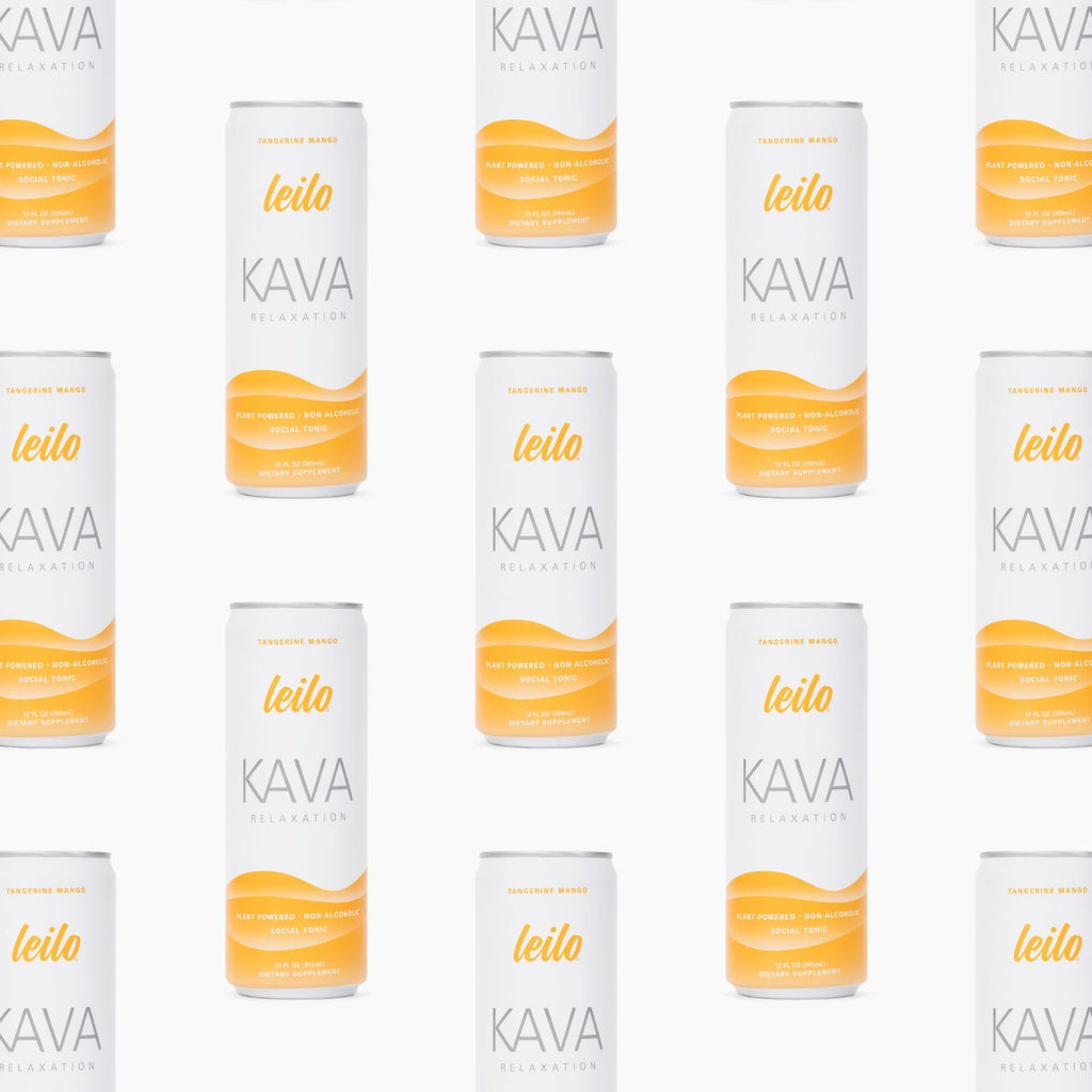 LEILO Tangerine Mango Kava Sparkling Drink – 12-Pack Non-Alc Calming Beverage
