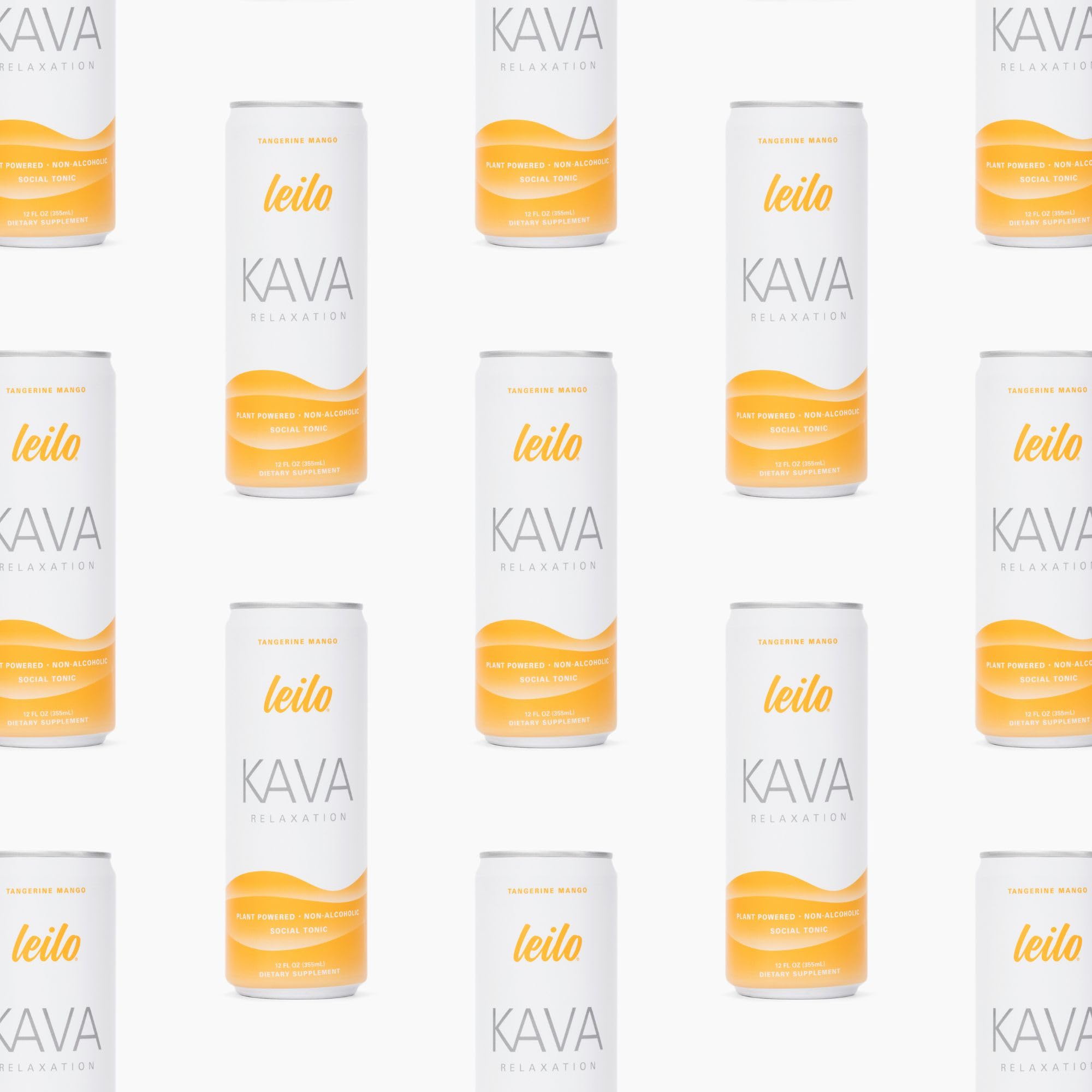 LEILO Tangerine Mango Kava Sparkling Drink – 12-Pack Non-Alc Calming Beverage