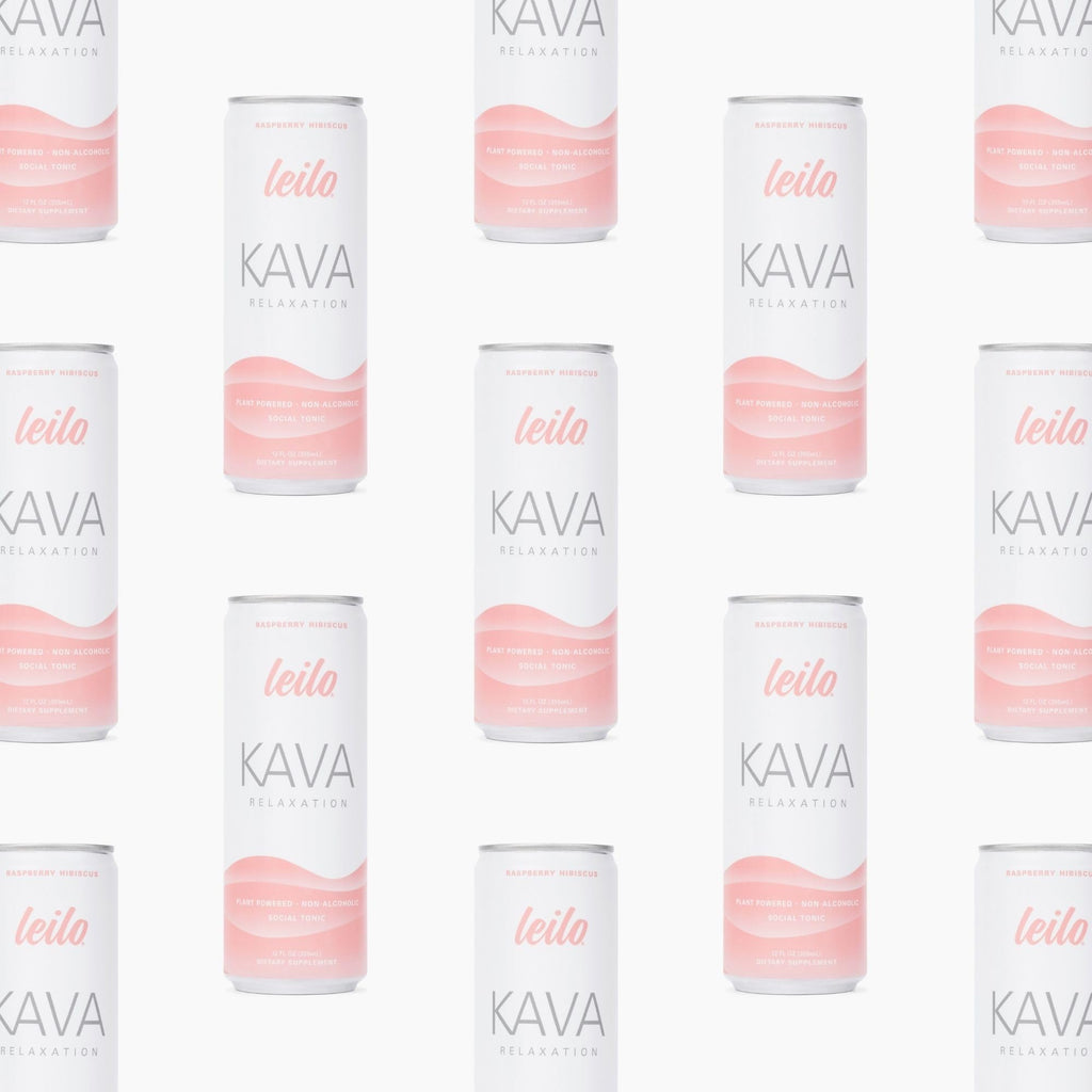 LEILO Kava-Powered Sparkling Relaxation Drink | Raspberry Hibiscus 12-Pack | Non-Alc Calming Beverage
