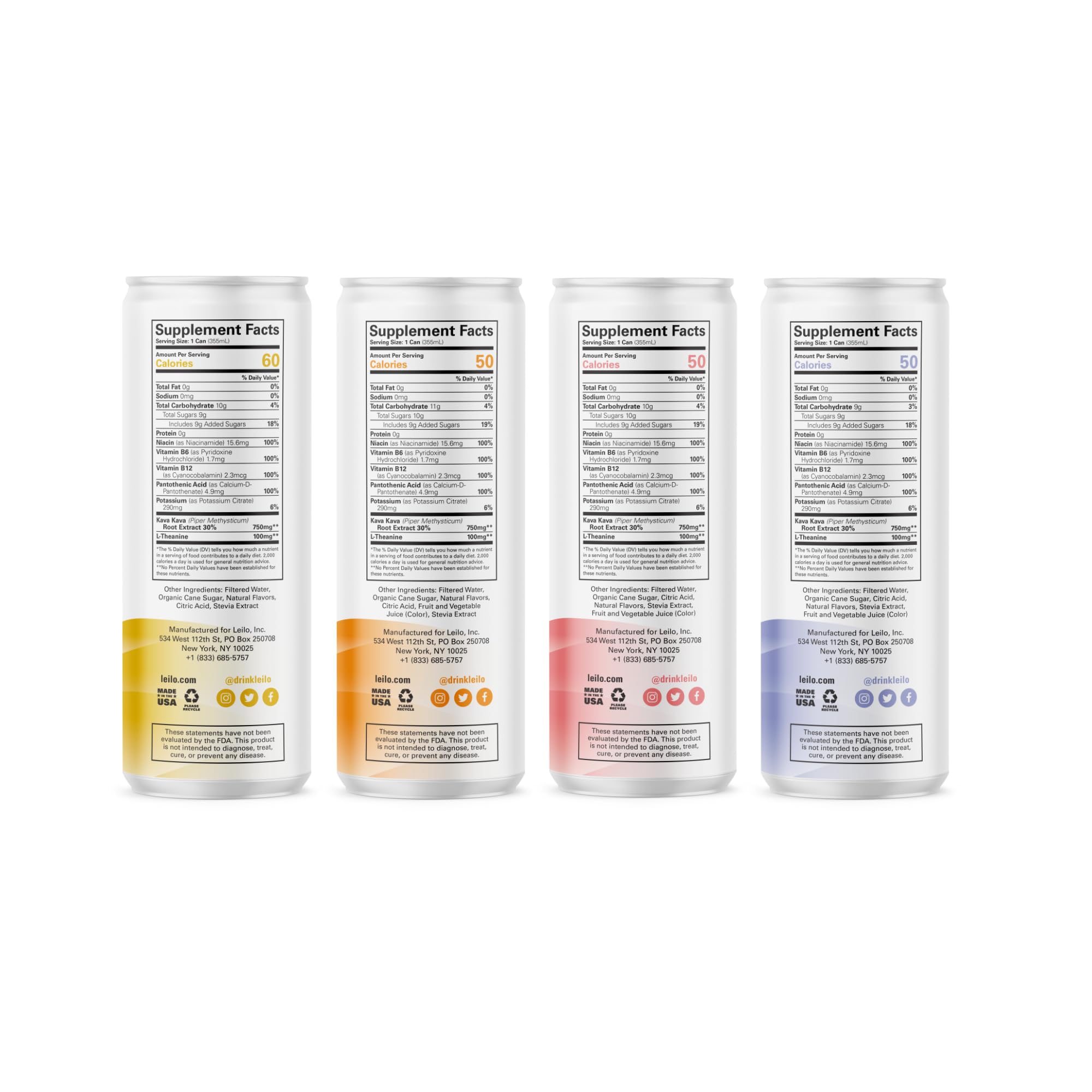 LEILO Kava Powered Sparkling Relaxation Drink | Classic Variety Pack – Raspberry Hibiscus, Tangerine Mango & BlackBerry Orange (12 x 12 oz Cans)