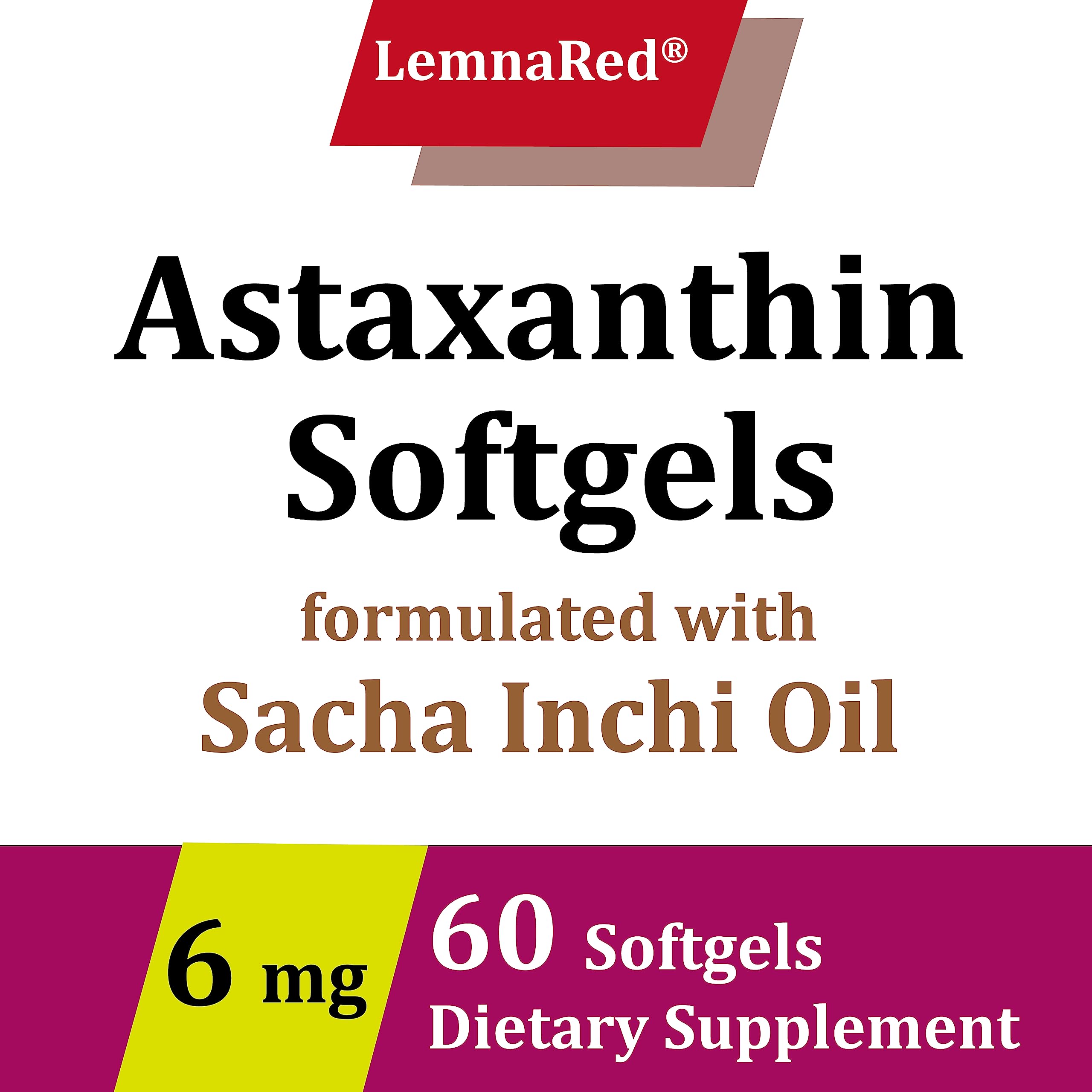 LemnaRed Free-Form Astaxanthin 6mg Softgels – 60 Count | Strongest Antioxidant with Sacha Inchi Oil