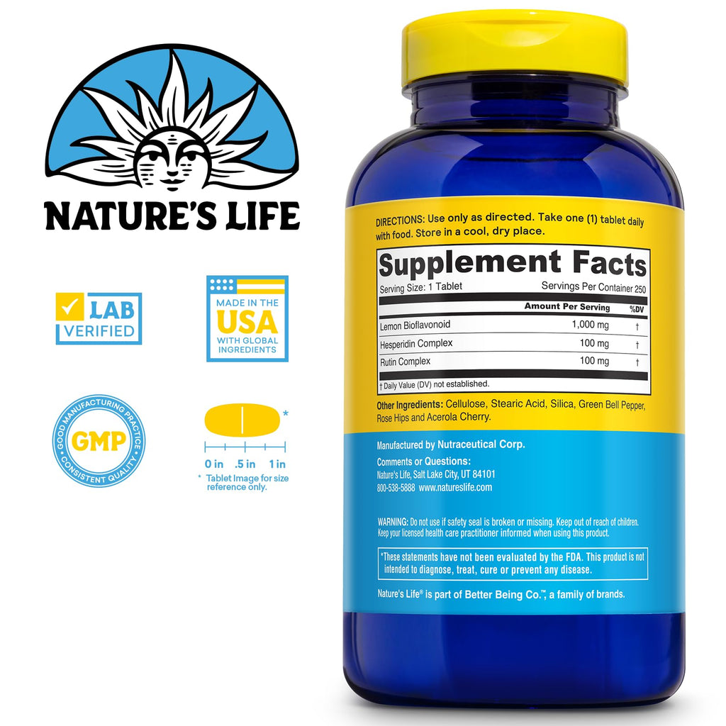 Nature's Life Bioflavonoids 1000mg | 250 Capsules | Lemon Bioflavonoid, Hesperidin & Rutin