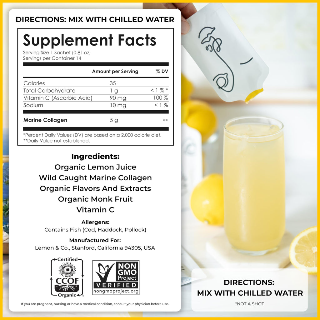 LEMON & CO. Liquid Collagen for Women – 5000mg Marine Collagen, Organic Lemon & Vitamin C