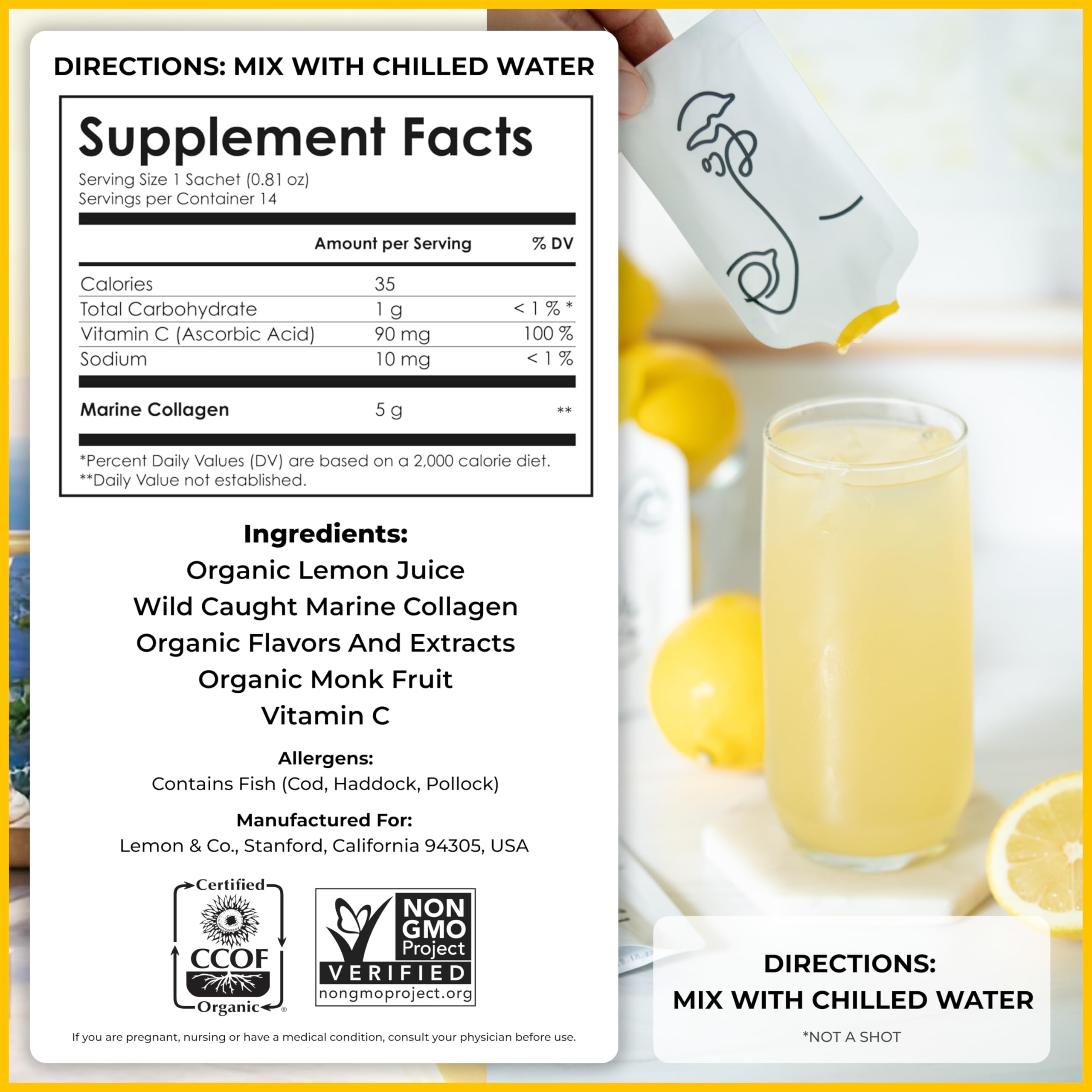 LEMON & CO. Liquid Collagen for Women – 5000mg Marine Collagen, Organic Lemon & Vitamin C