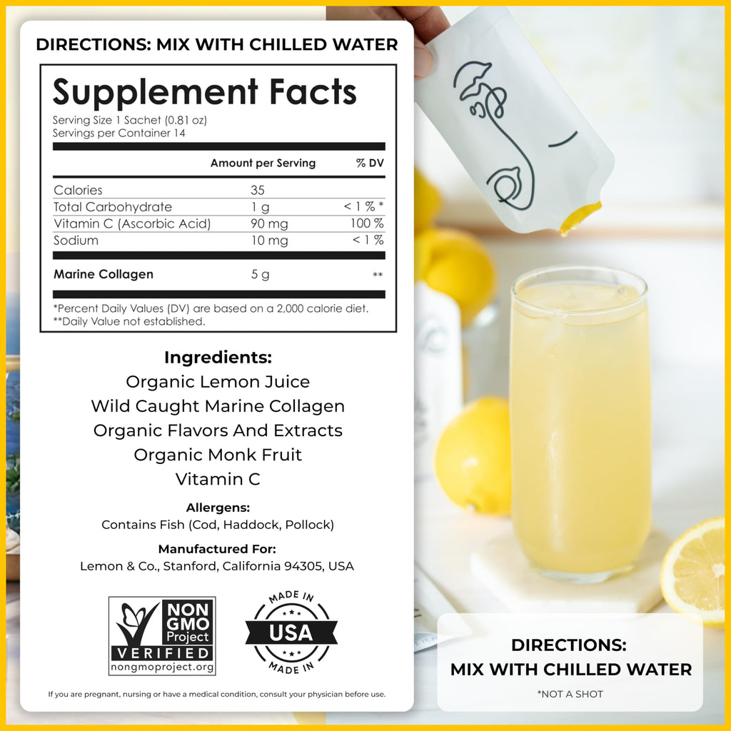 LEMON & CO. Liquid Collagen for Women – 5000mg Marine Collagen, Organic Lemon & Vitamin C