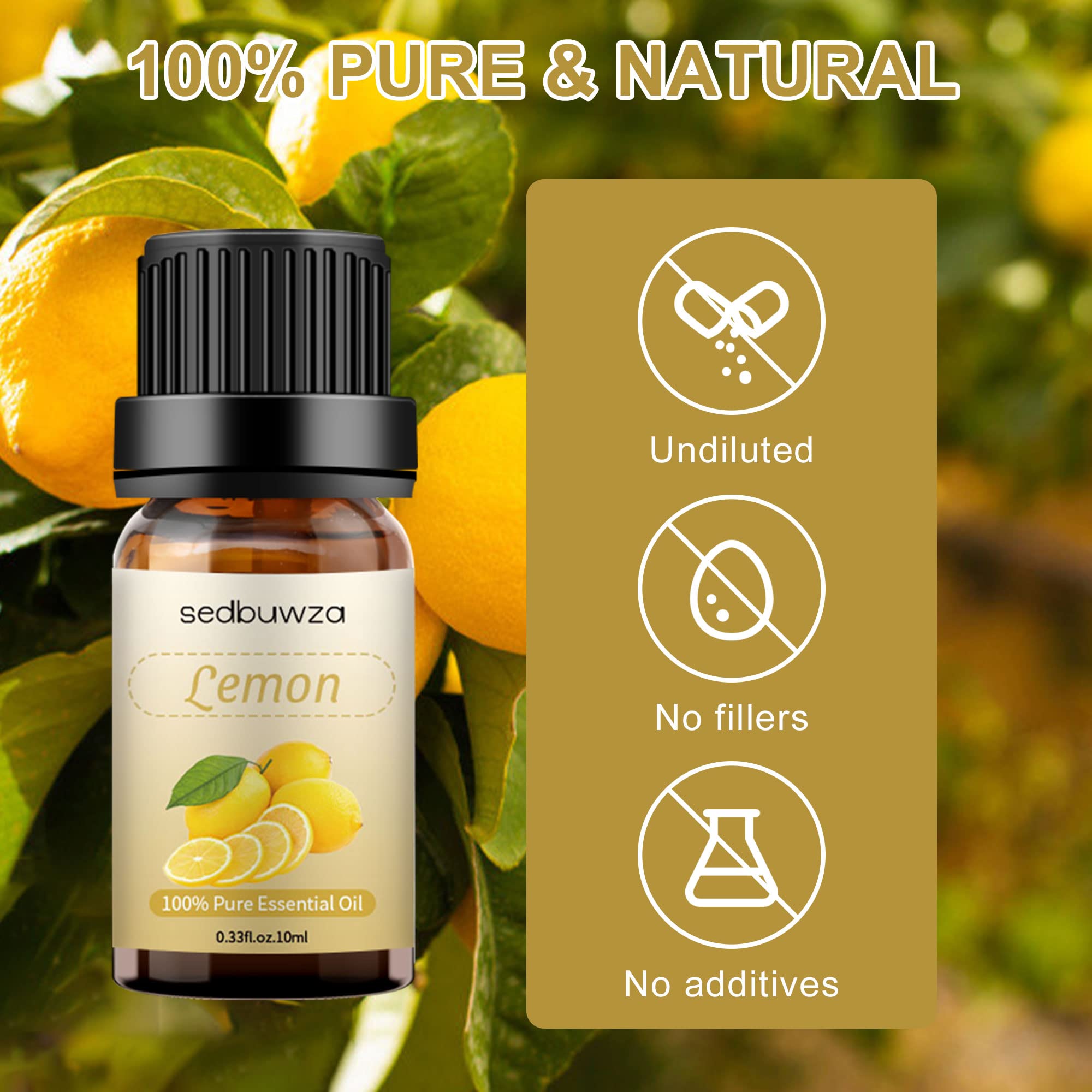 Lemon Essential Oil - Pure Organic Lemon Fragrance for Diffusers & Candles