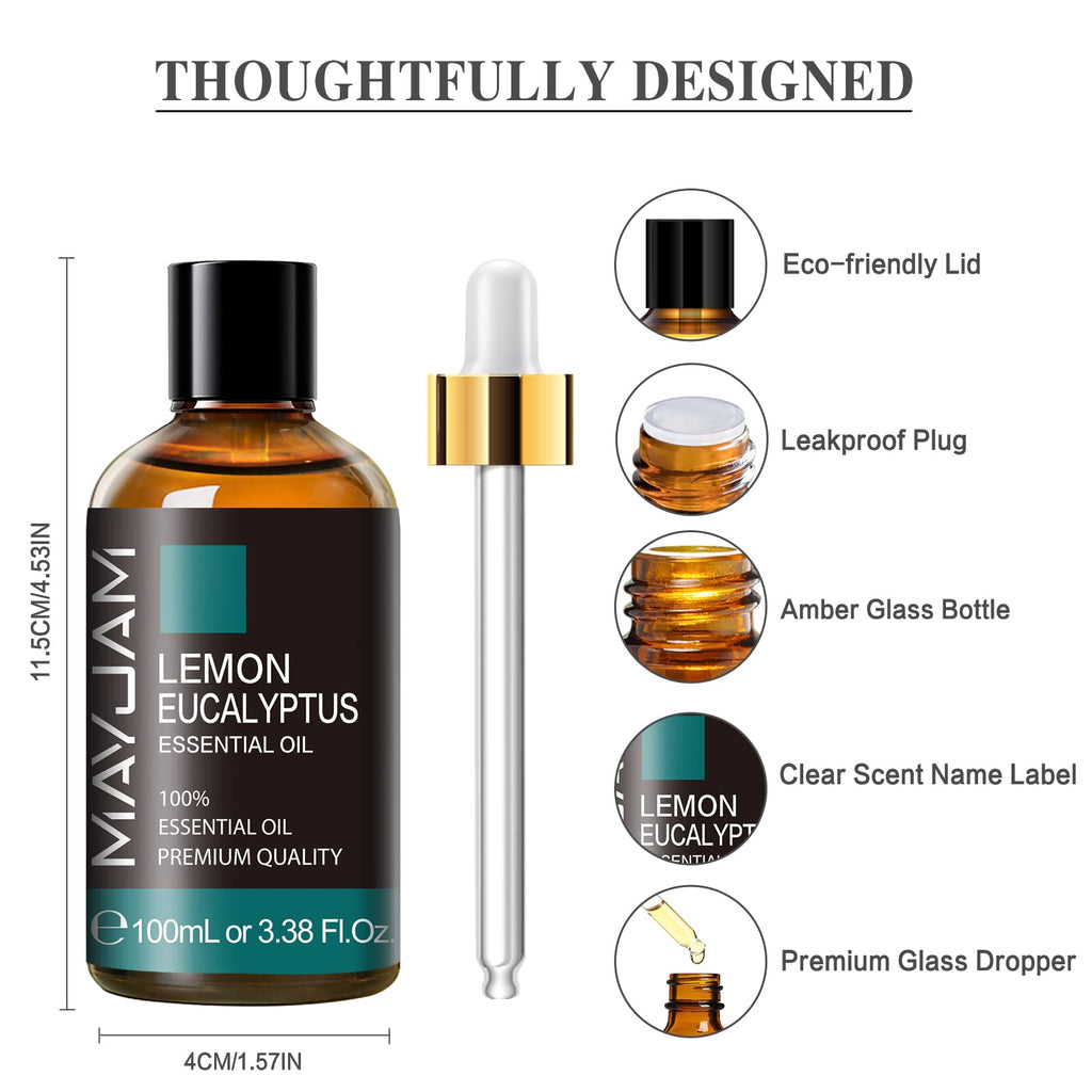 Lemon Eucalyptus Essential Oil – MAYJAM 100ml Amber Glass Bottle with Premium Dropper