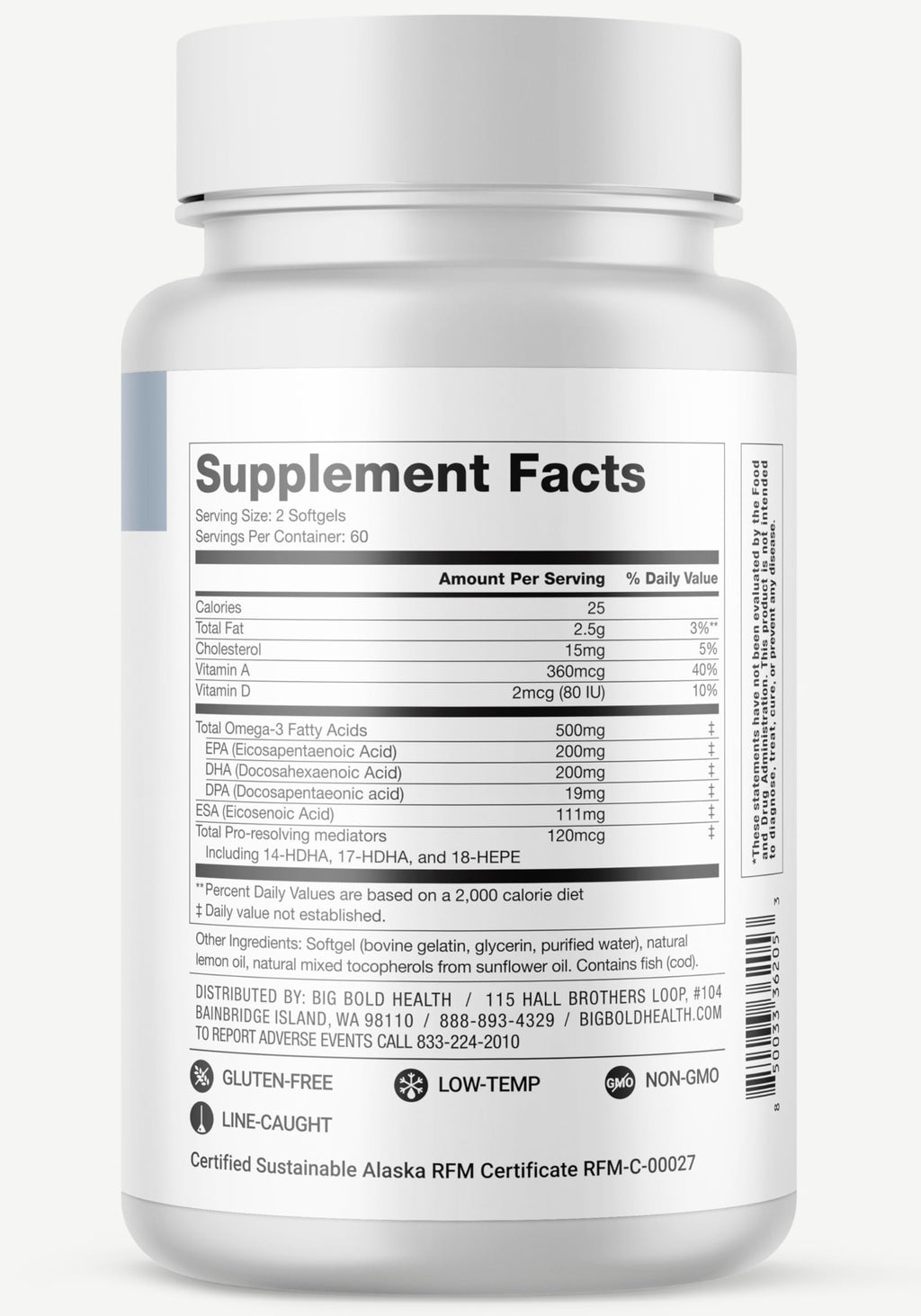 Big Bold Health Dutch Harbor Omega Maintain Softgels | Premium Alaskan Cod Liver Oil (120 Count) | MSC Certified
