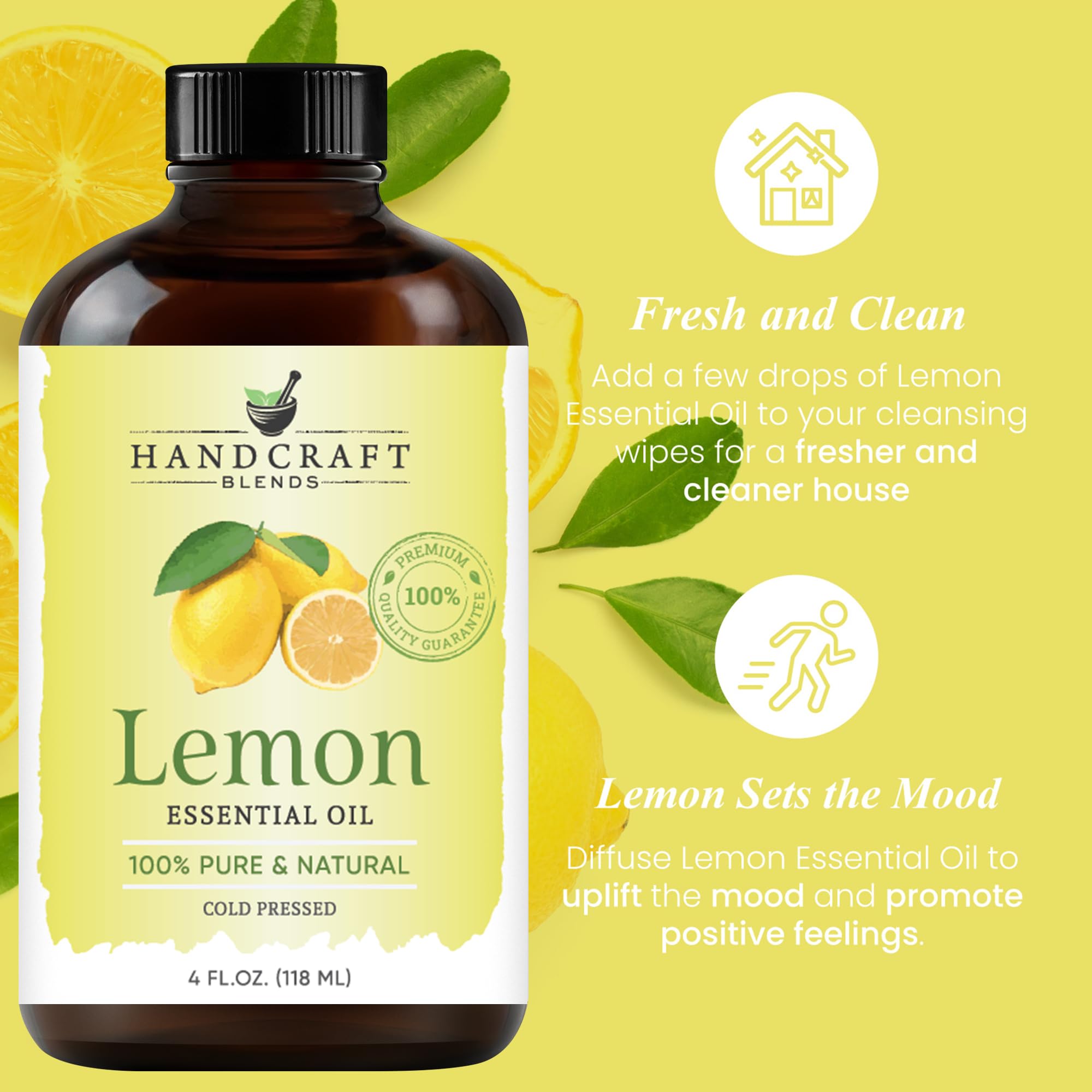 Handcraft Blends Lemon Essential Oil – 4 oz, 100% Pure & Natural | Premium Grade for Diffuser, Aromatherapy, Skin, Massage, Candle & Soap