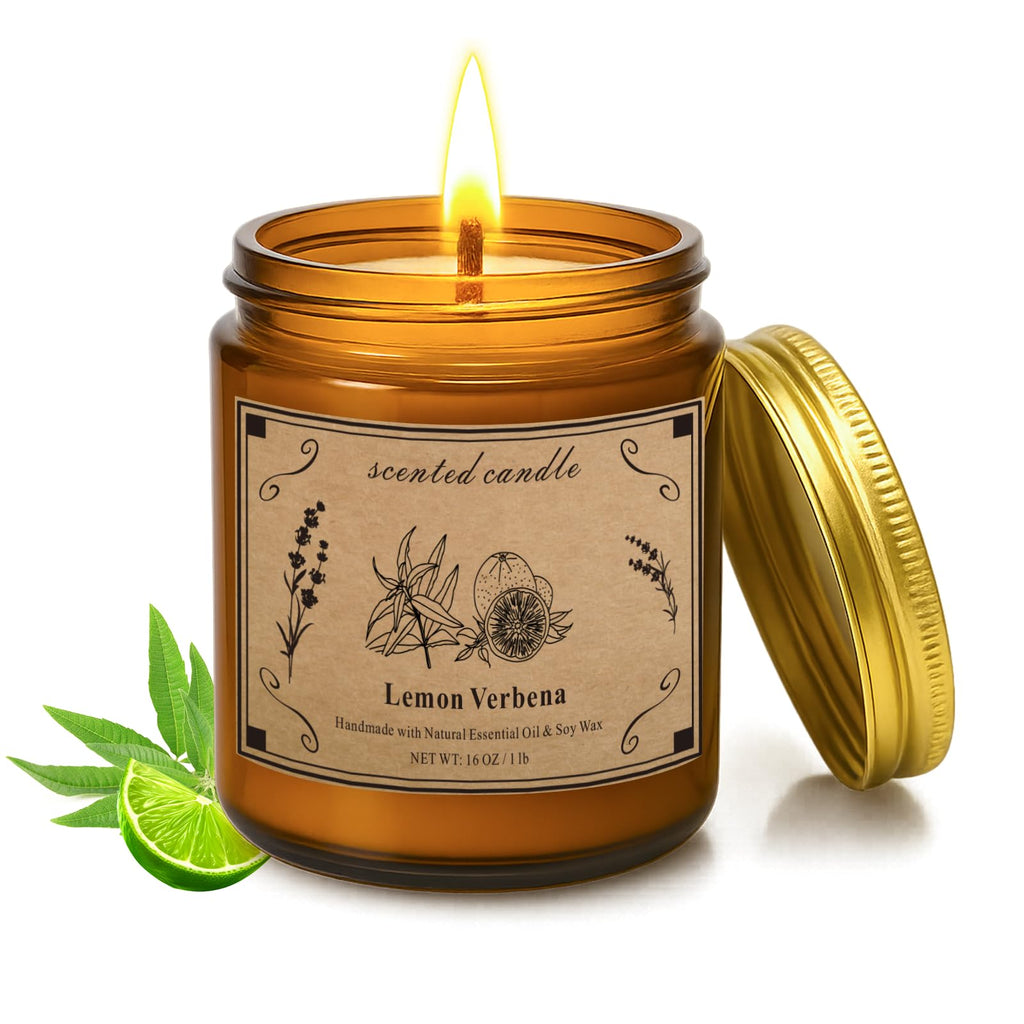 Scented Candles for Home - 16oz Lemon Verbena Soy Wax Candle with 100 Hour Burn