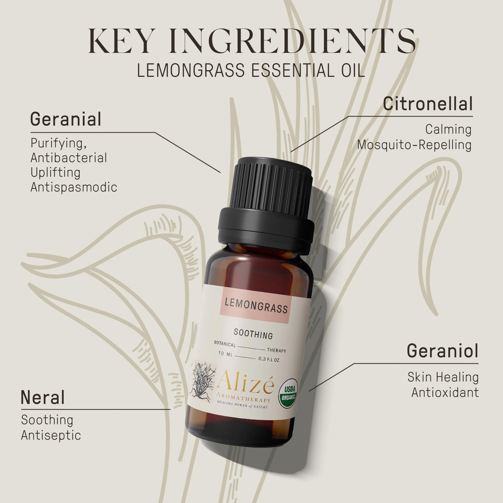 Organic Lemongrass Essential Oil, USDA Certified Organic 100% Natural & Pure Essential Oils for Diffusers for Home, Aromatherapy Oils, Diffuser Oils Scents, Refreshing, 10ml-0.33 fl oz