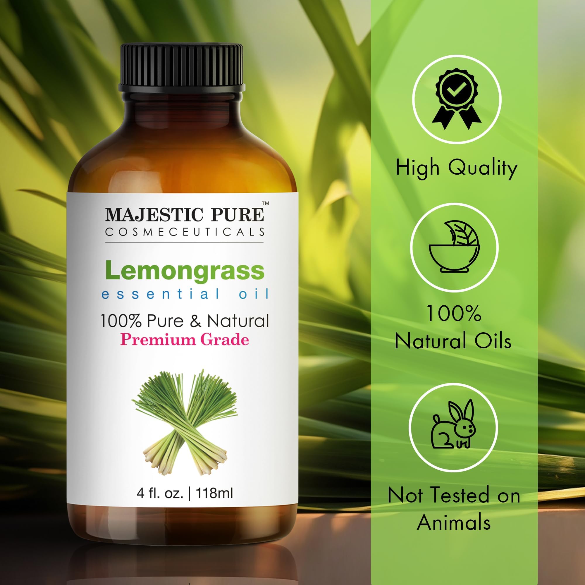 Majestic Pure Lemongrass Essential Oil – 100% Pure & Natural, 4 Fl Oz
