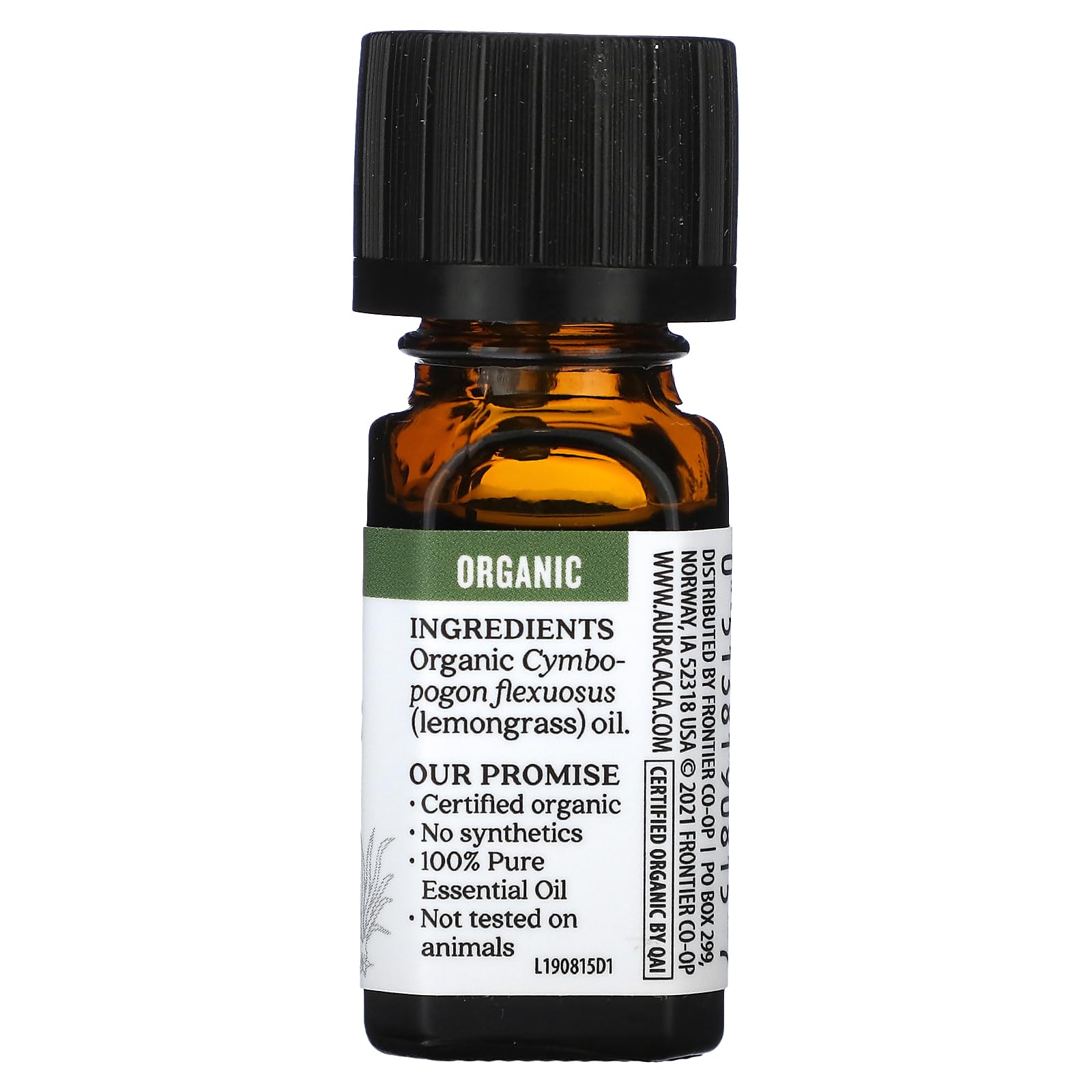 Aura Cacia Organic Lemongrass Essential Oil – GC/MS Tested for Purity, 7.4 ml (0.25 fl oz)