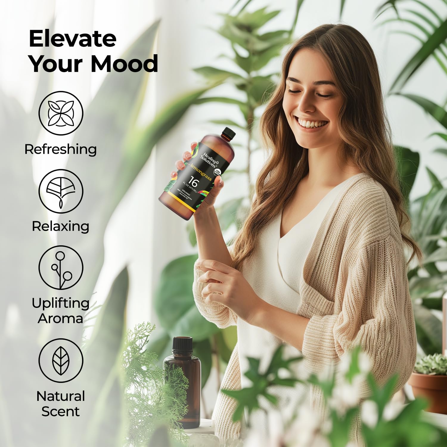 Healing Solutions Organic Lemongrass Essential Oil - 16oz Bulk for Aromatherapy