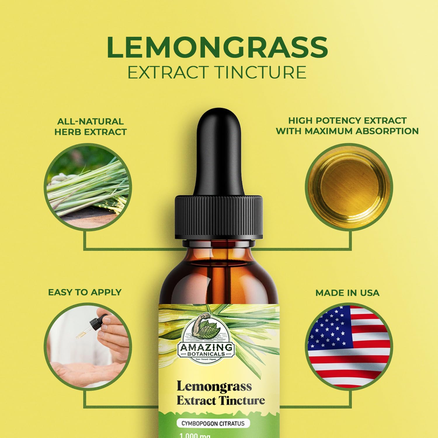 Amazing Botanicals Lemongrass Tincture – Organic Cymbopogon Citratus 30ml (1oz)