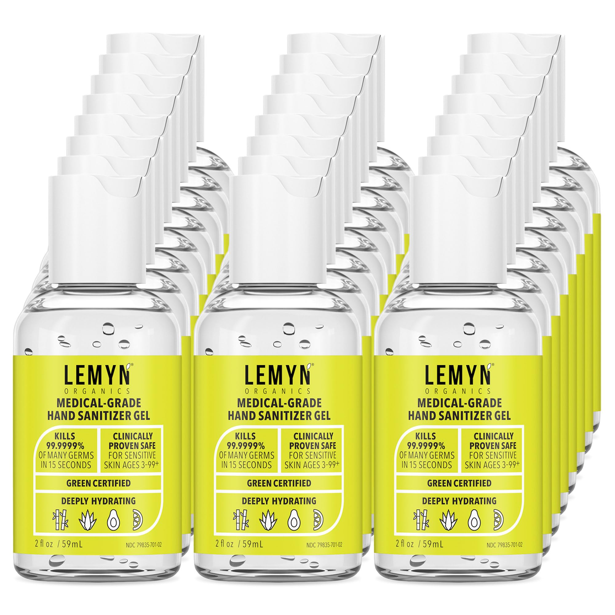 Lemyn Organics Medical Grade Hand Sanitizer Gel – 97% Organic, 2 oz (Pack of 24)