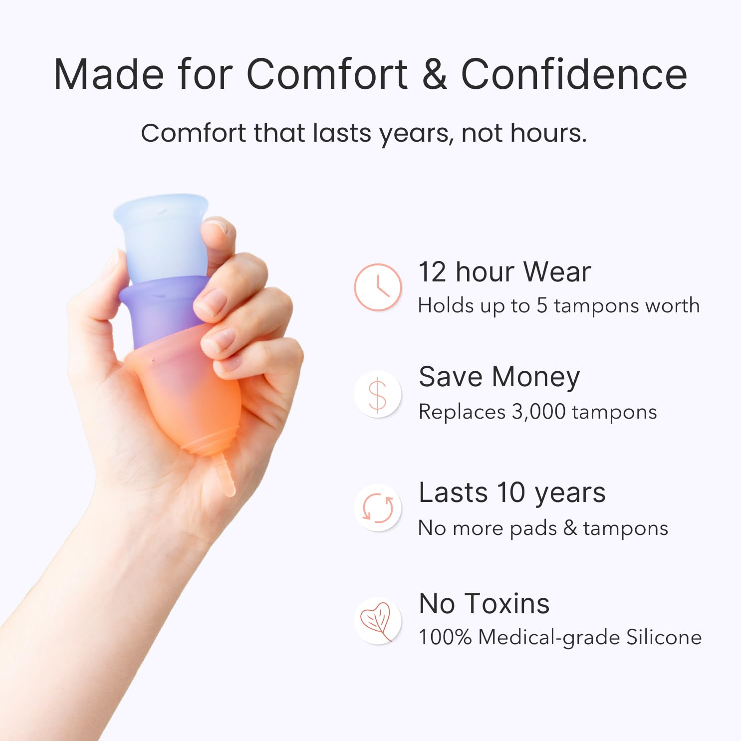 LENA Menstrual Cup Original Large Pink – Heavy Flow, 12-Hour Leak-Free Reusable Silicone