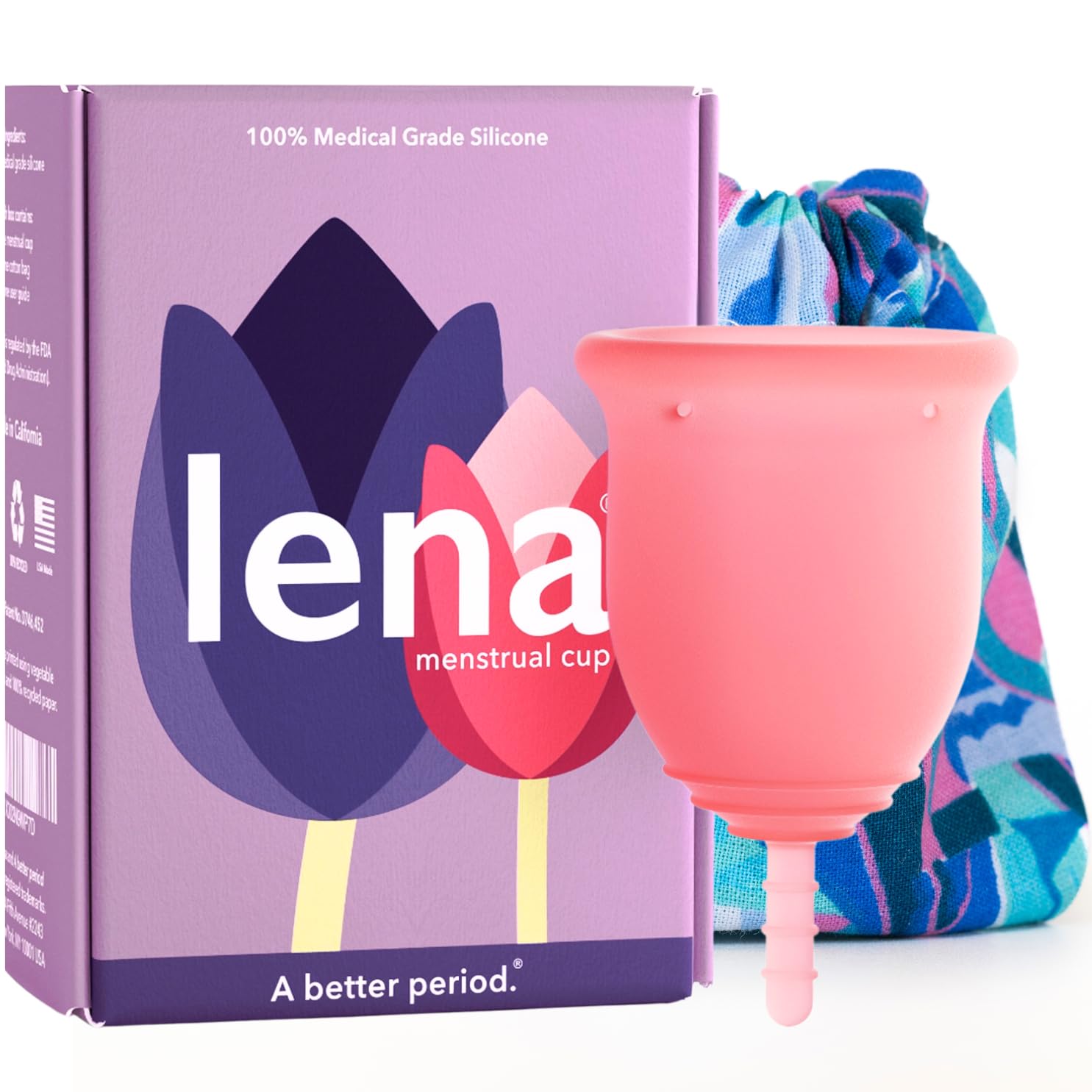 LENA Menstrual Cup Original Large Pink – Heavy Flow, 12-Hour Leak-Free Reusable Silicone