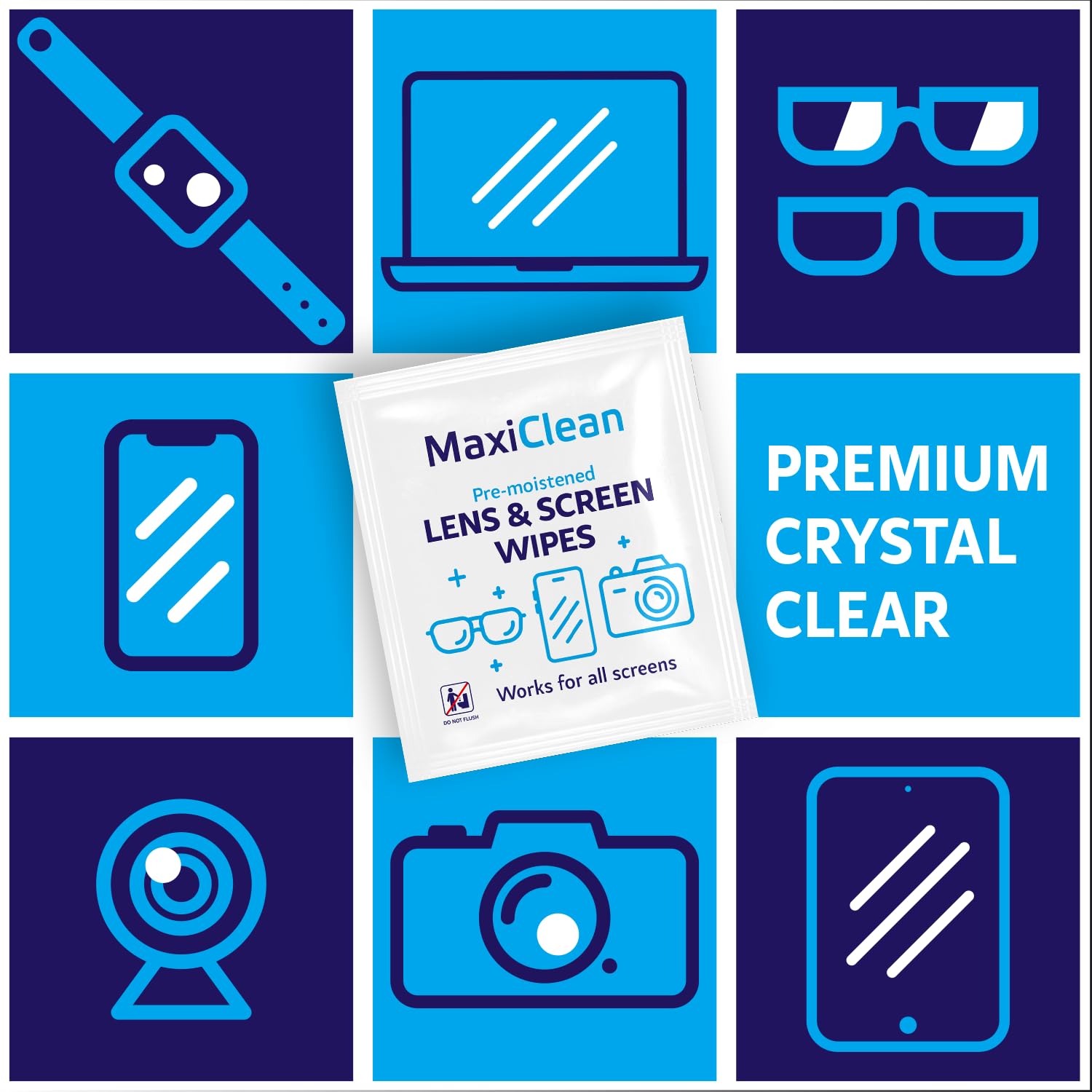 Lens Wipes for Eyeglasses – 200 Pre-Moistened Wipes | Glasses Cleaner for Eyewear, Sunglasses, Cameras, Screens