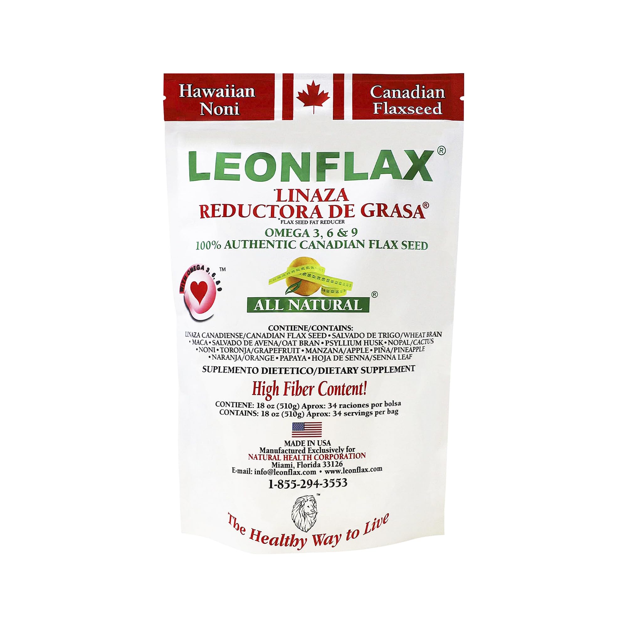 Leonflax 100% Authentic Canadian Flax Seed - 18 Oz | High Fiber & Digestive Health