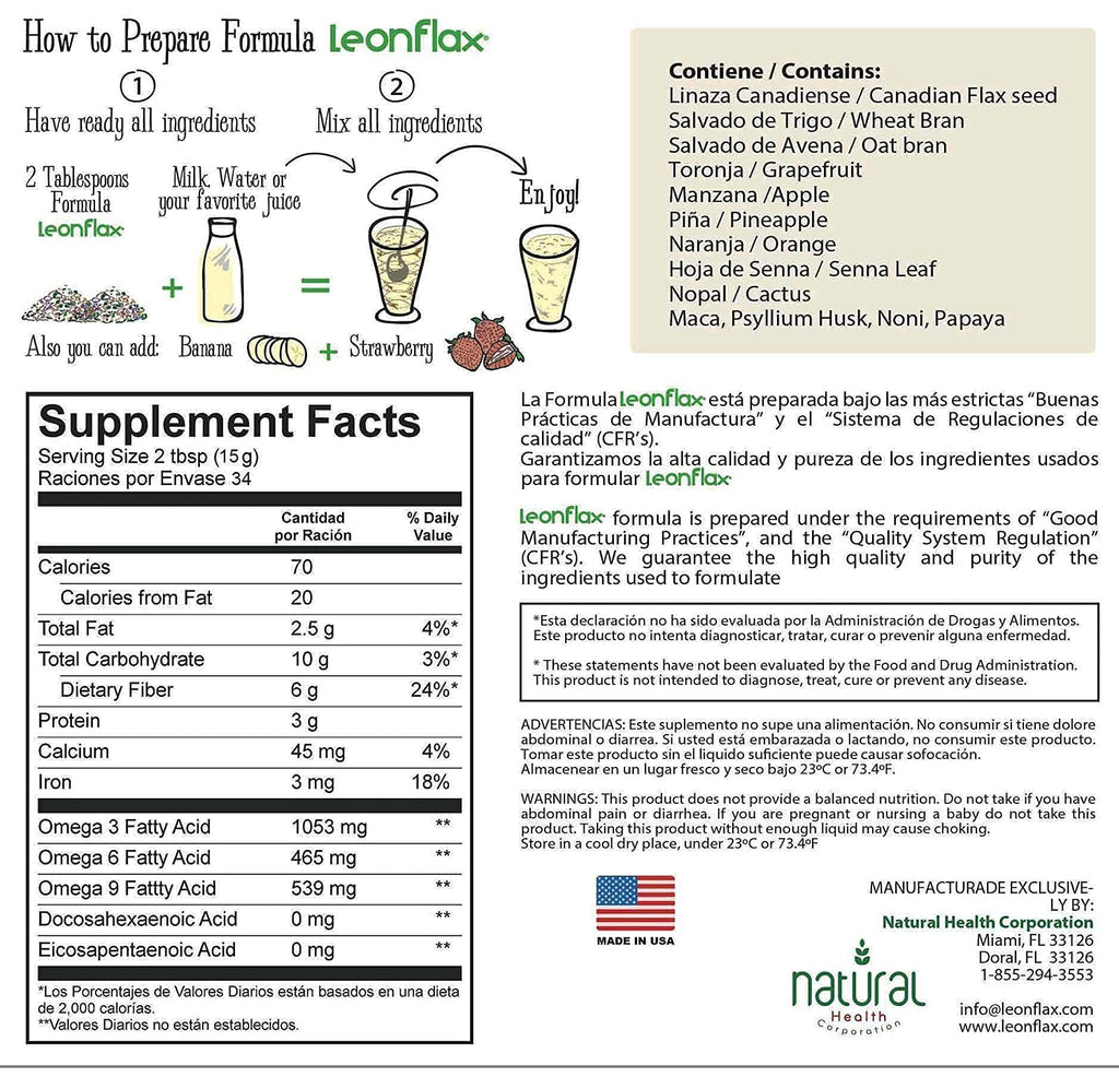 Leonflax 100% Authentic Canadian Flax Seed - 18 Oz | High Fiber & Digestive Health