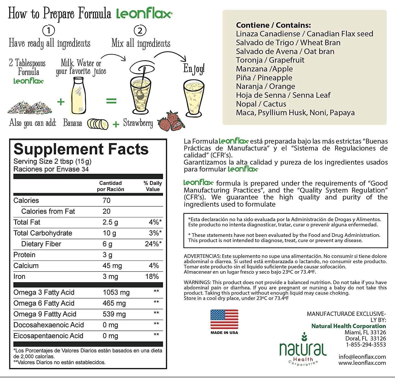 Leonflax 100% Authentic Canadian Flax Seed - 18 Oz | High Fiber & Digestive Health