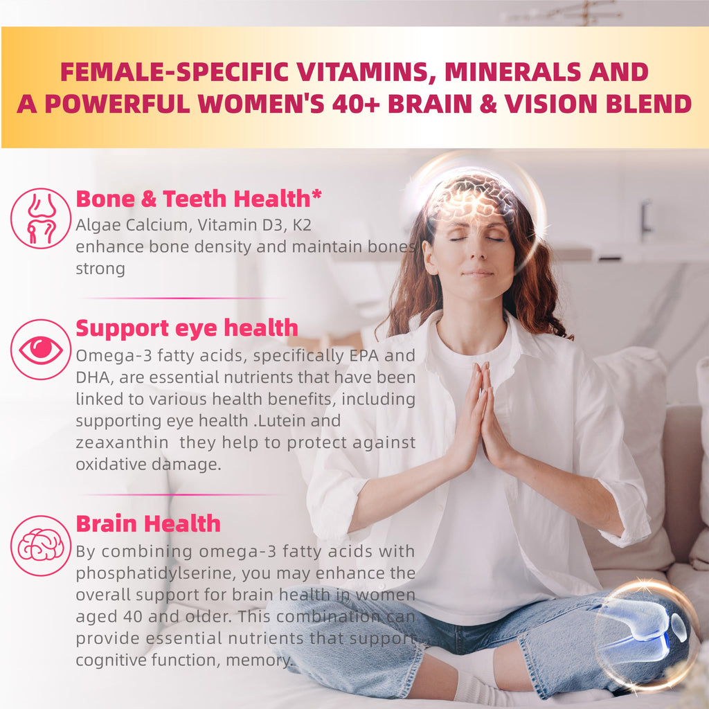 Lerinettia Multivitamin for Women Gummies 40+ with Omega-3, Iron, D3 – Vegan, Sugar Free, 60 Count