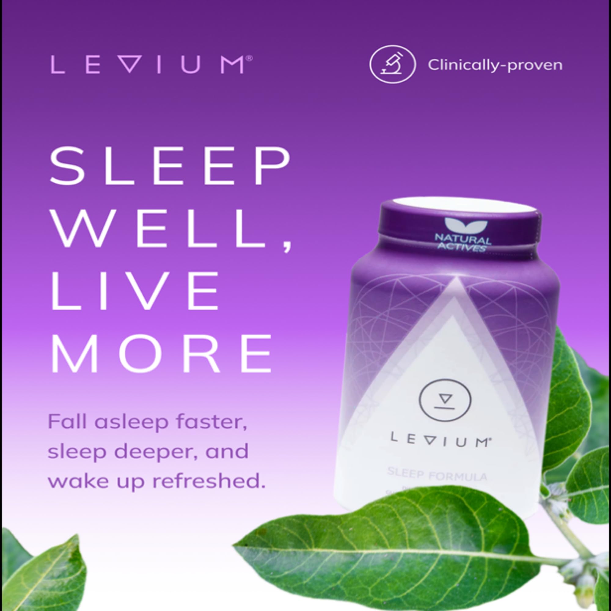 Levium Sleep Formula Supplement | Natural Relaxation Capsules with Melatonin, GABA, L-Theanine, Magnesium | 60 Count Bottle – 30 Day Supply