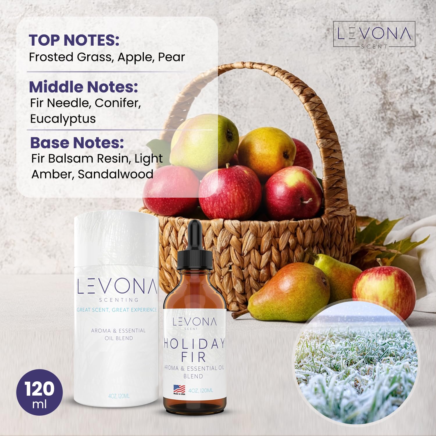 Levona Scent Christmas Essential Oil for Diffuser – Holiday Fir, Winter Fir & Balsam (120ml)