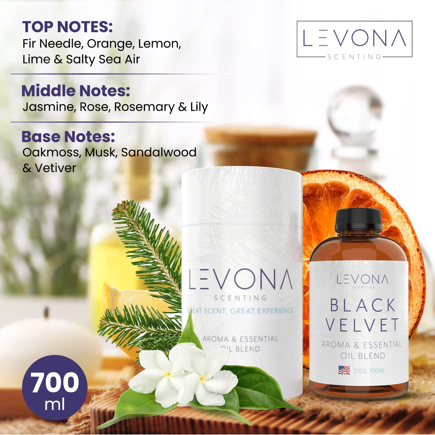 Levona Scent Black Velvette Diffuser Oils – 100% Pure Essential Oils, Woody Citrus & Herbal Floral
