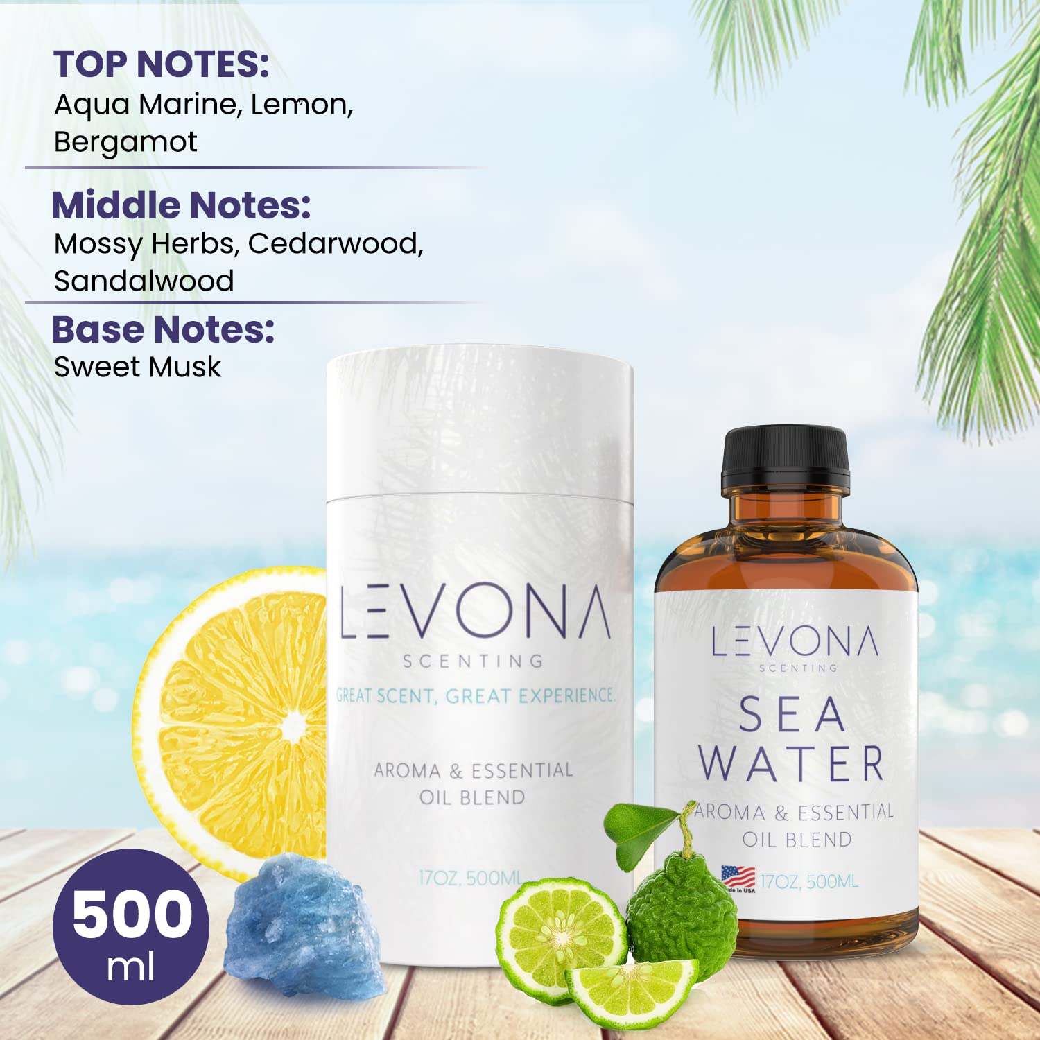 Levona Scent Sea Water Essential Oil for Diffusers – 500 ml