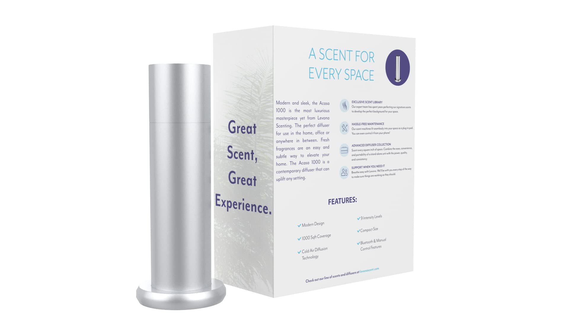 Levona Scent Waterless Diffuser – Smart Plug-In Essential Oil Diffuser (Brushed Silver, 120ml Included)