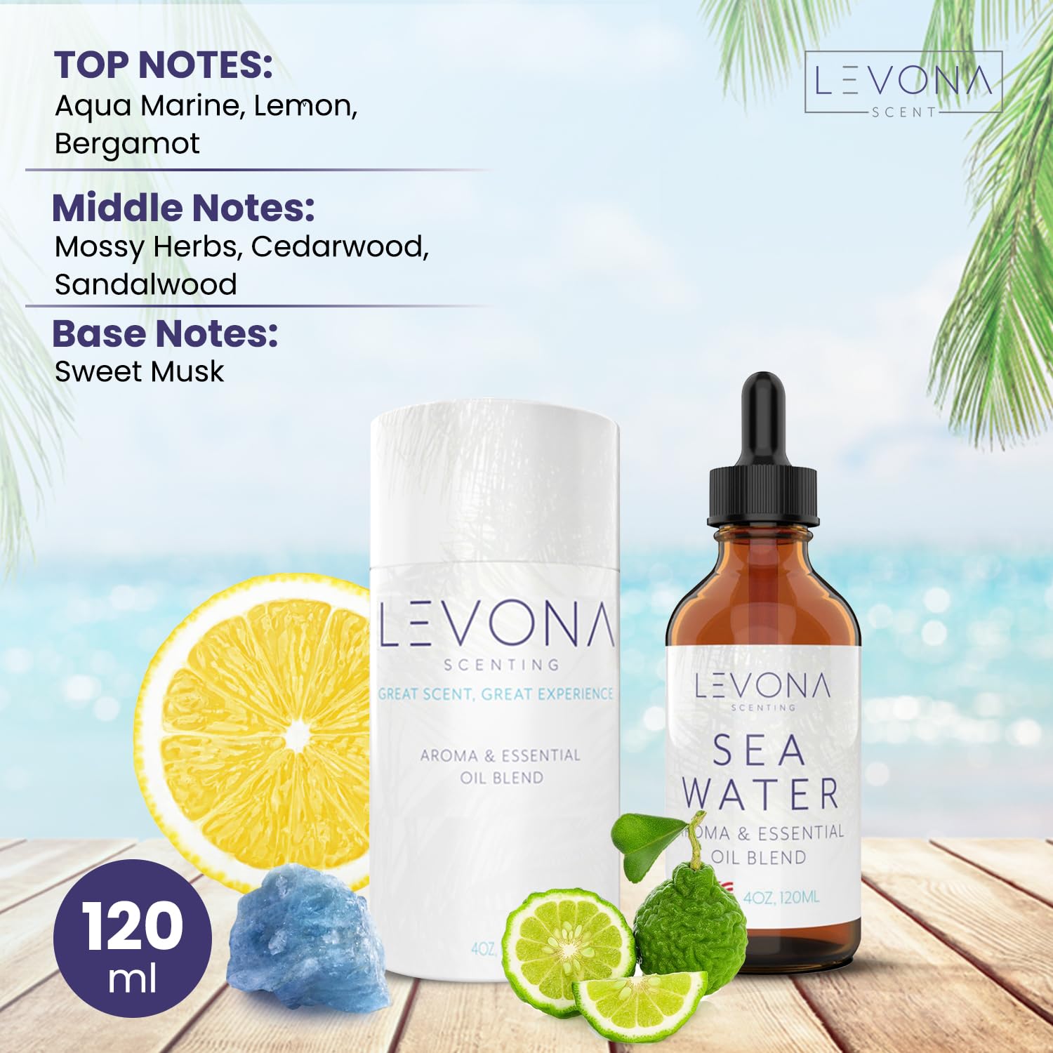 Levona Scent Sea Water Essential Oil 120ml - Diffuser, Spa & Massage