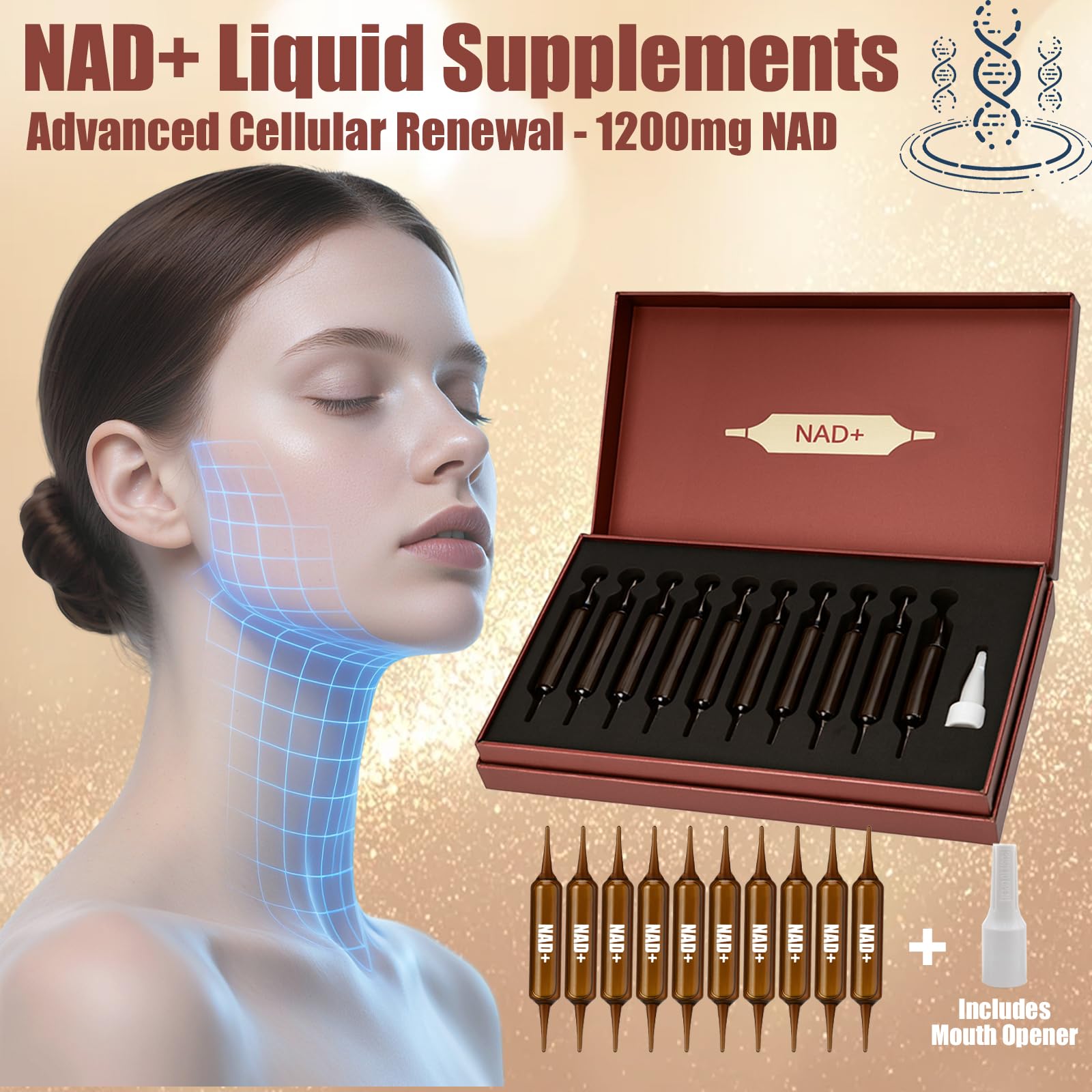 Lexenic NAD+ Advanced Cellular Renewal – 1200mg Liquid NAD+ Supplement for Energy, Focus & Anti-Aging | 10 Vials