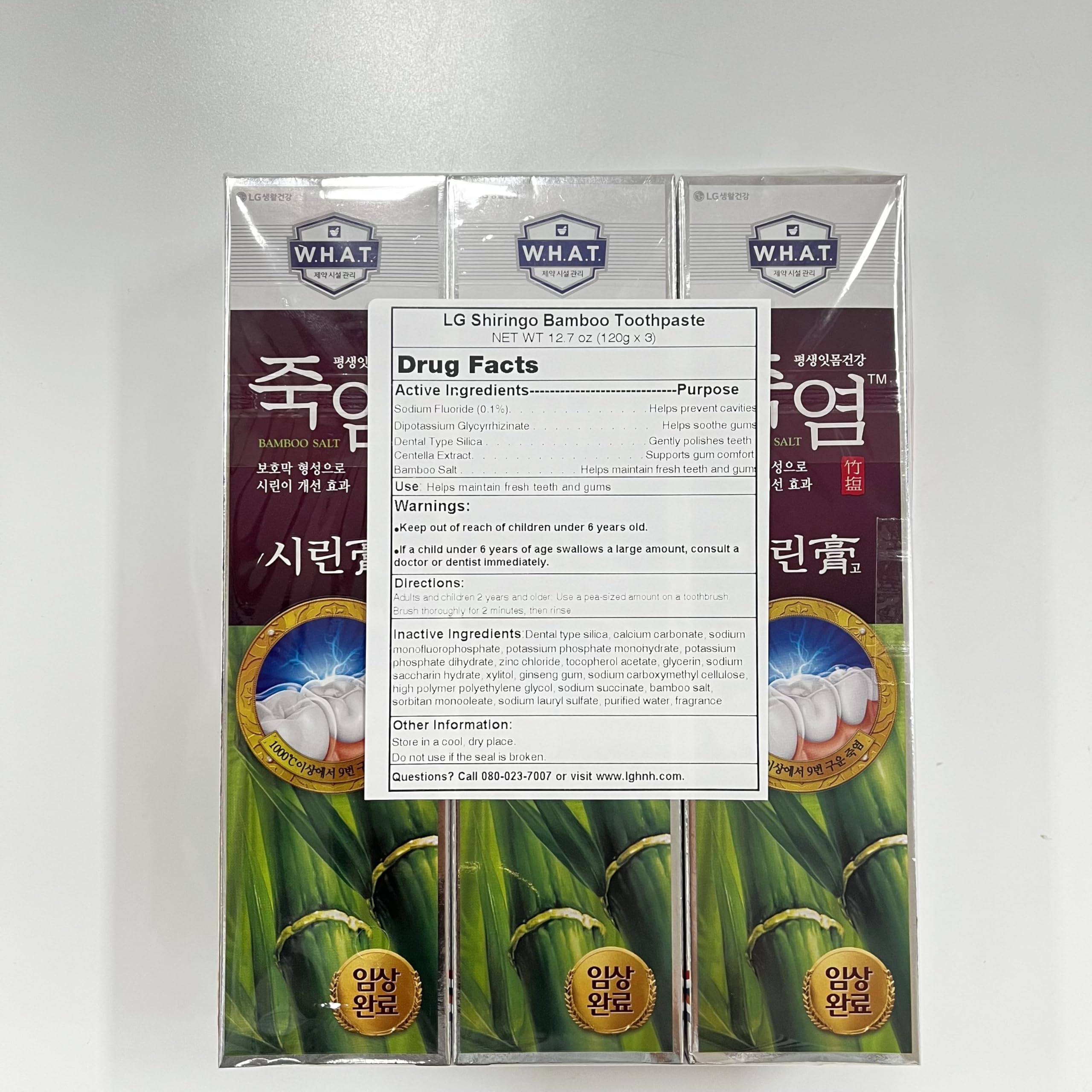 LG Shiringo Bamboo Salt Toothpaste for Sensitive Teeth – 120 g (4.23 oz) x 3
