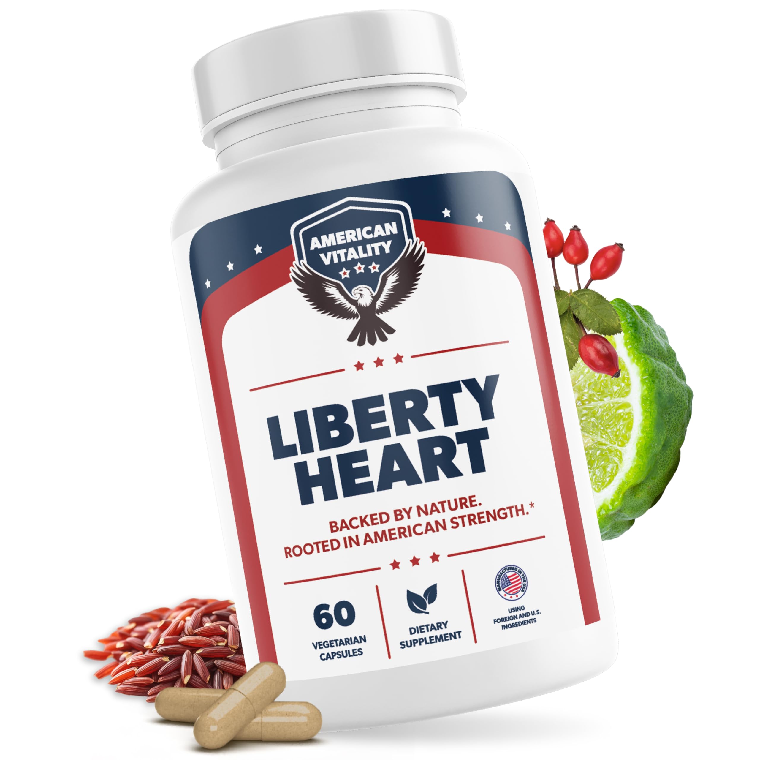 AMERICAN VITALITY Liberty Heart – Berberine, Red Yeast Rice & Citrus Bergamot for Heart Wellness – 60 Capsules