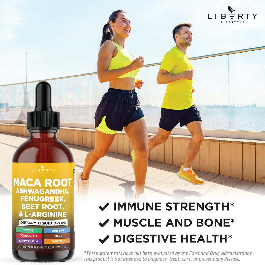 Liberty Lifestyle Organic Maca Root Liquid Drops with Ashwagandha, Nettle, Beet Root & L-Arginine – 6oz
