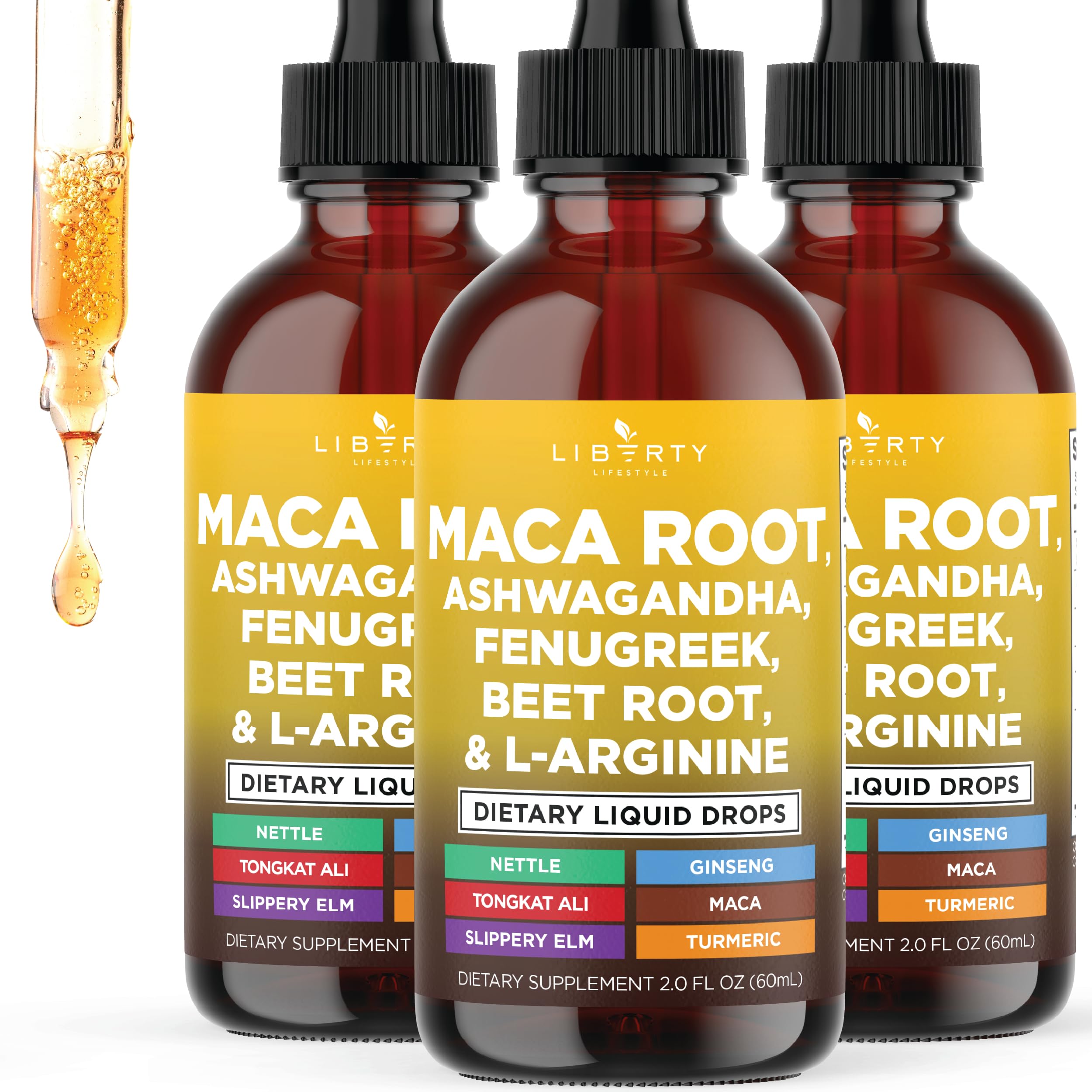 Liberty Lifestyle Organic Maca Root Liquid Drops with Ashwagandha, Nettle, Beet Root & L-Arginine – 6oz
