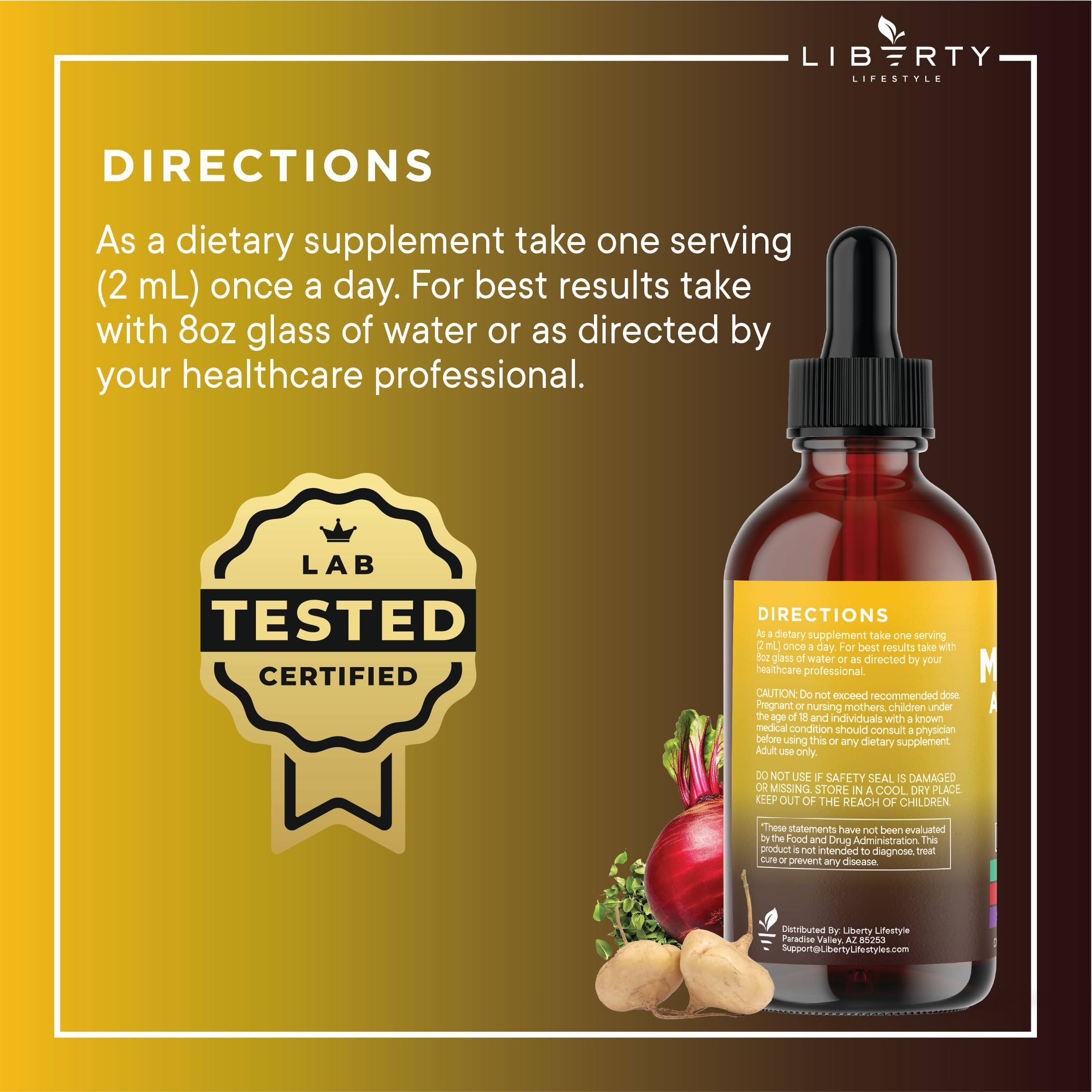 Liberty Lifestyle Organic Maca Root Liquid Drops with Ashwagandha, Nettle, Fenugreek, Beet Root & L-Arginine – 8oz
