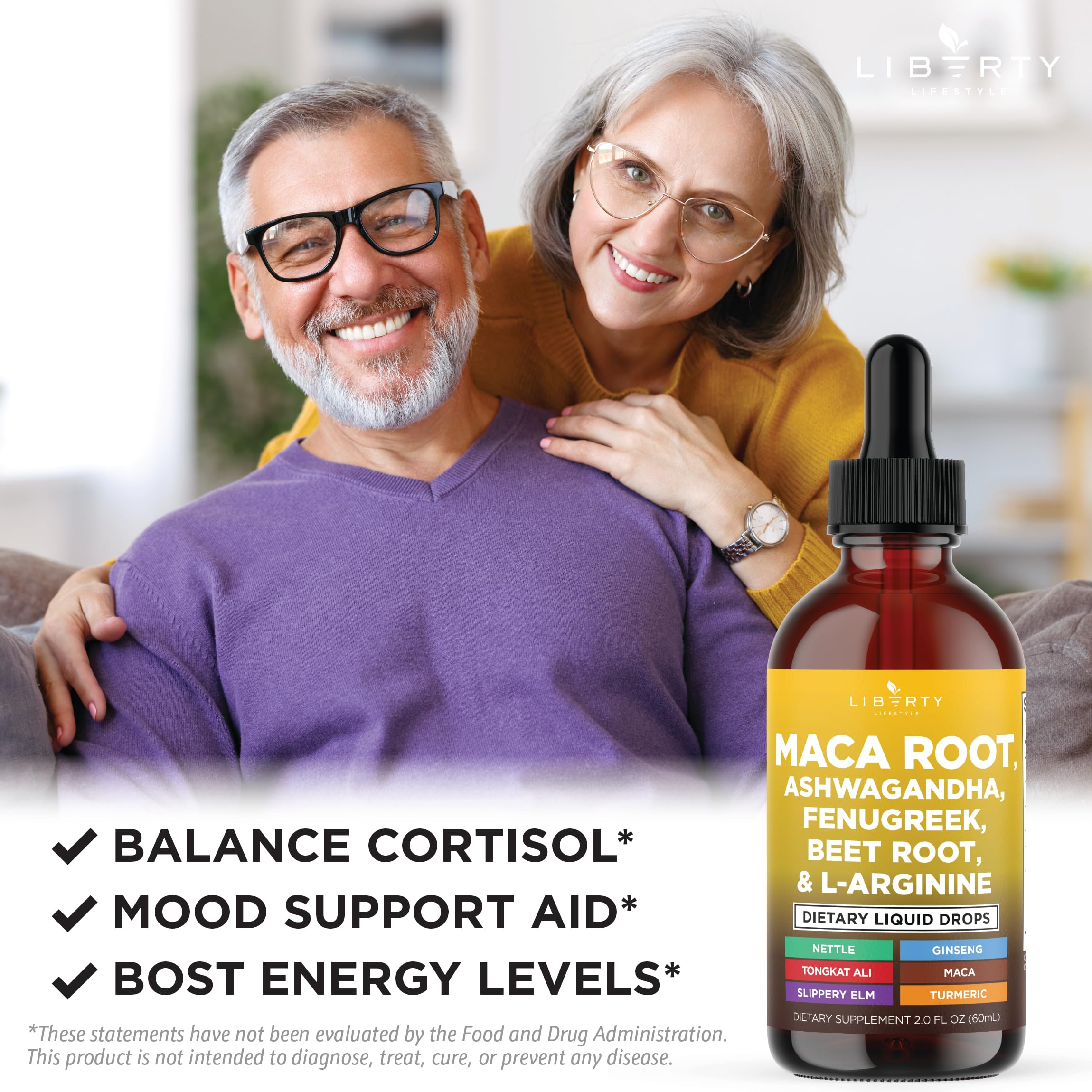 Liberty Lifestyle Organic Maca Root Liquid Drops with Ashwagandha, Nettle, Beet Root & L-Arginine – 6oz